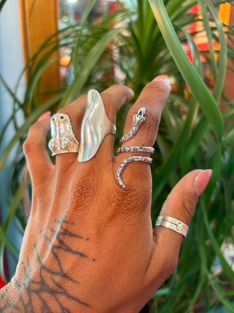 Rhodium serpent snake ring by Bayou Brass NOLA.