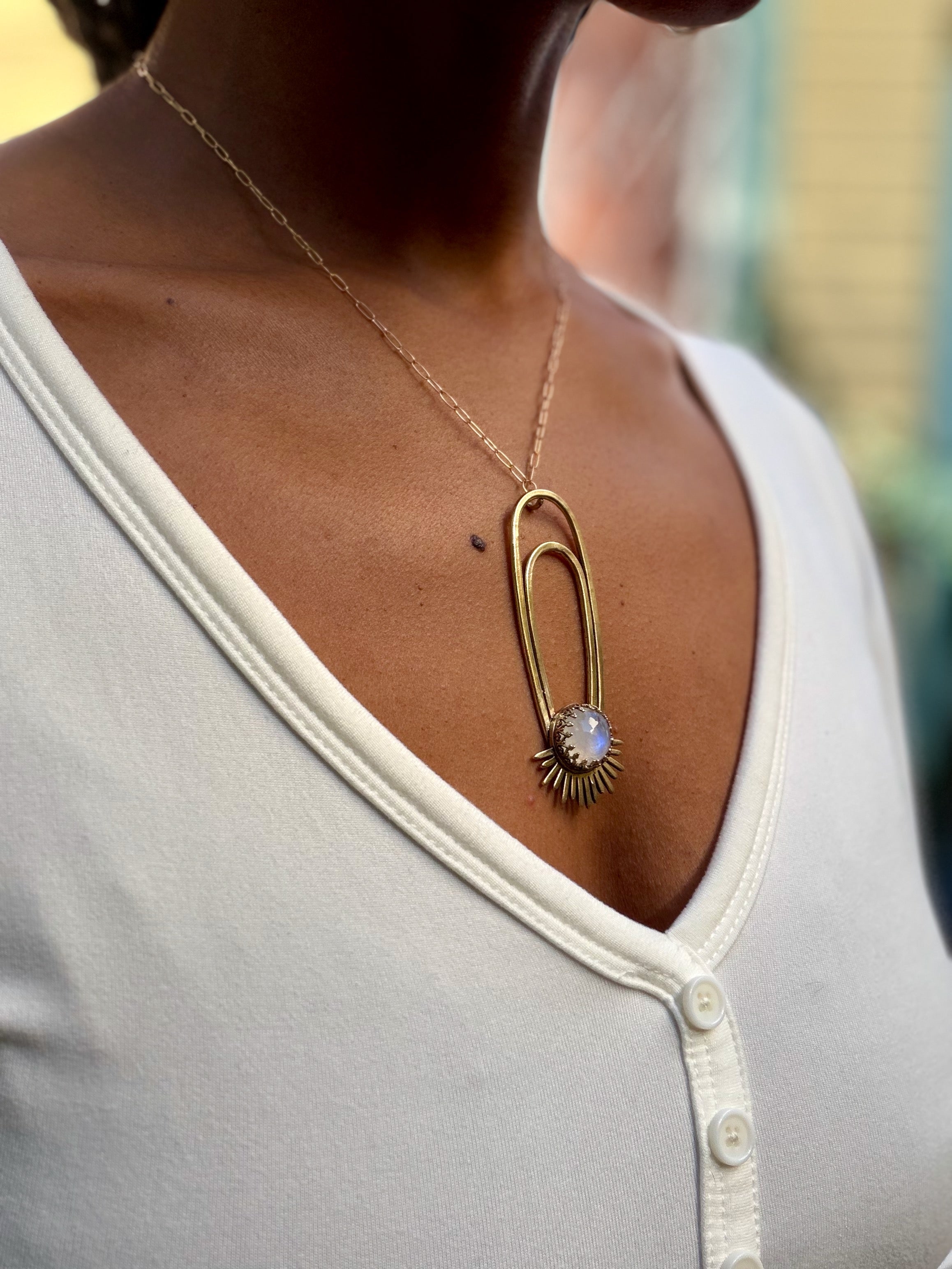 Rainbow Moonstone Aten Sundrop Necklace Solar Seed