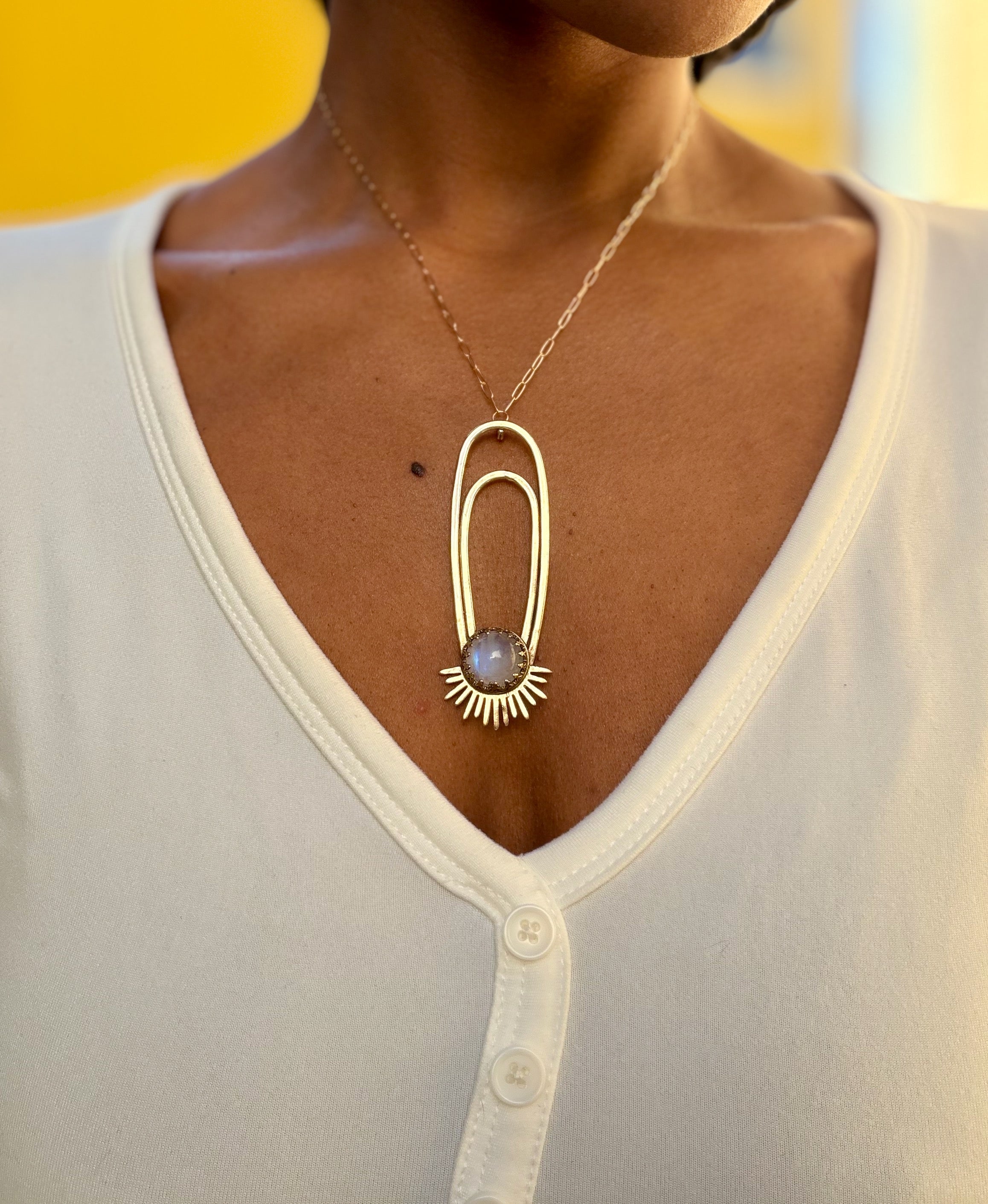 Rainbow Moonstone Aten Sundrop Necklace Solar Seed