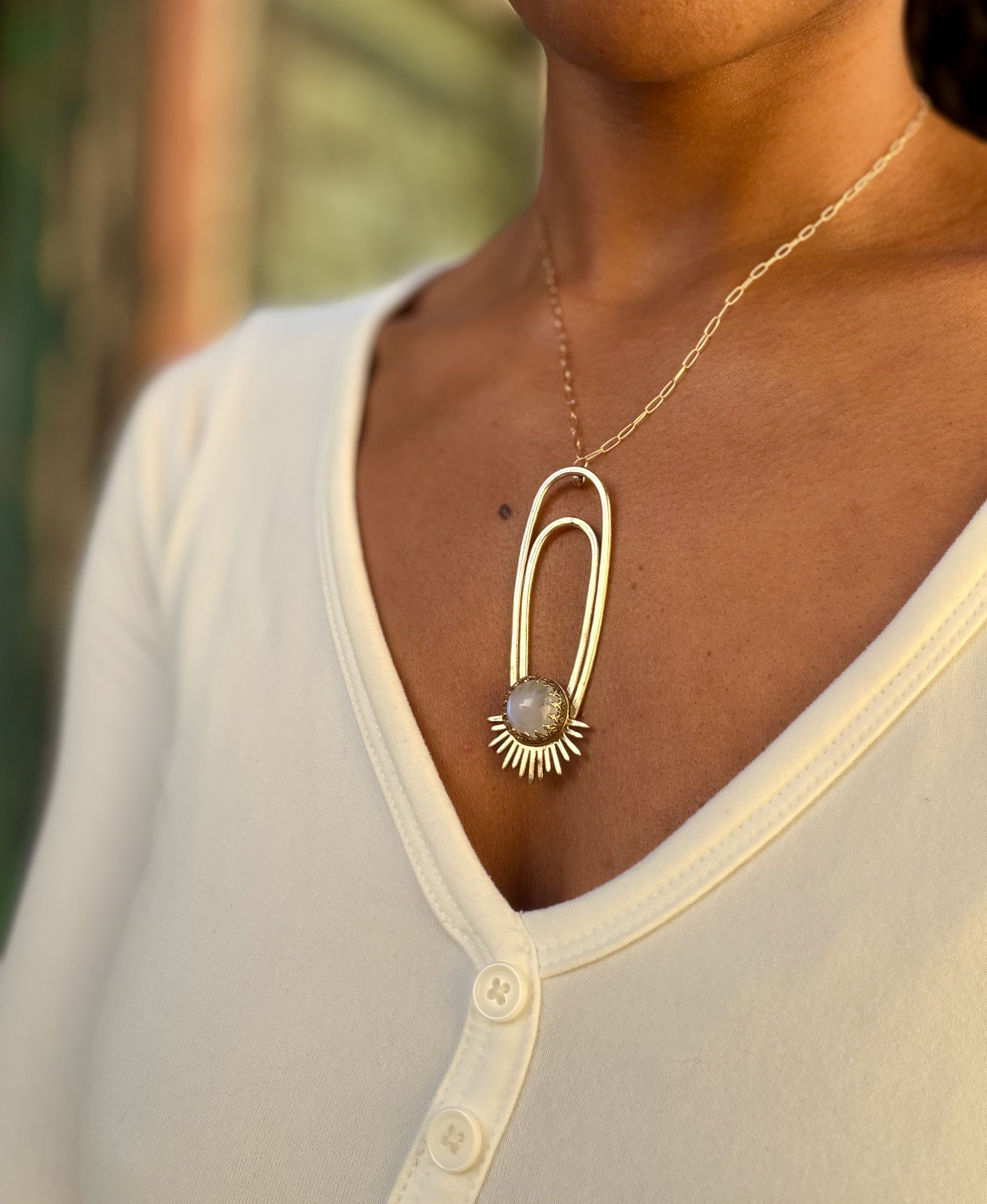 Rainbow Moonstone Aten Sundrop Necklace Solar Seed