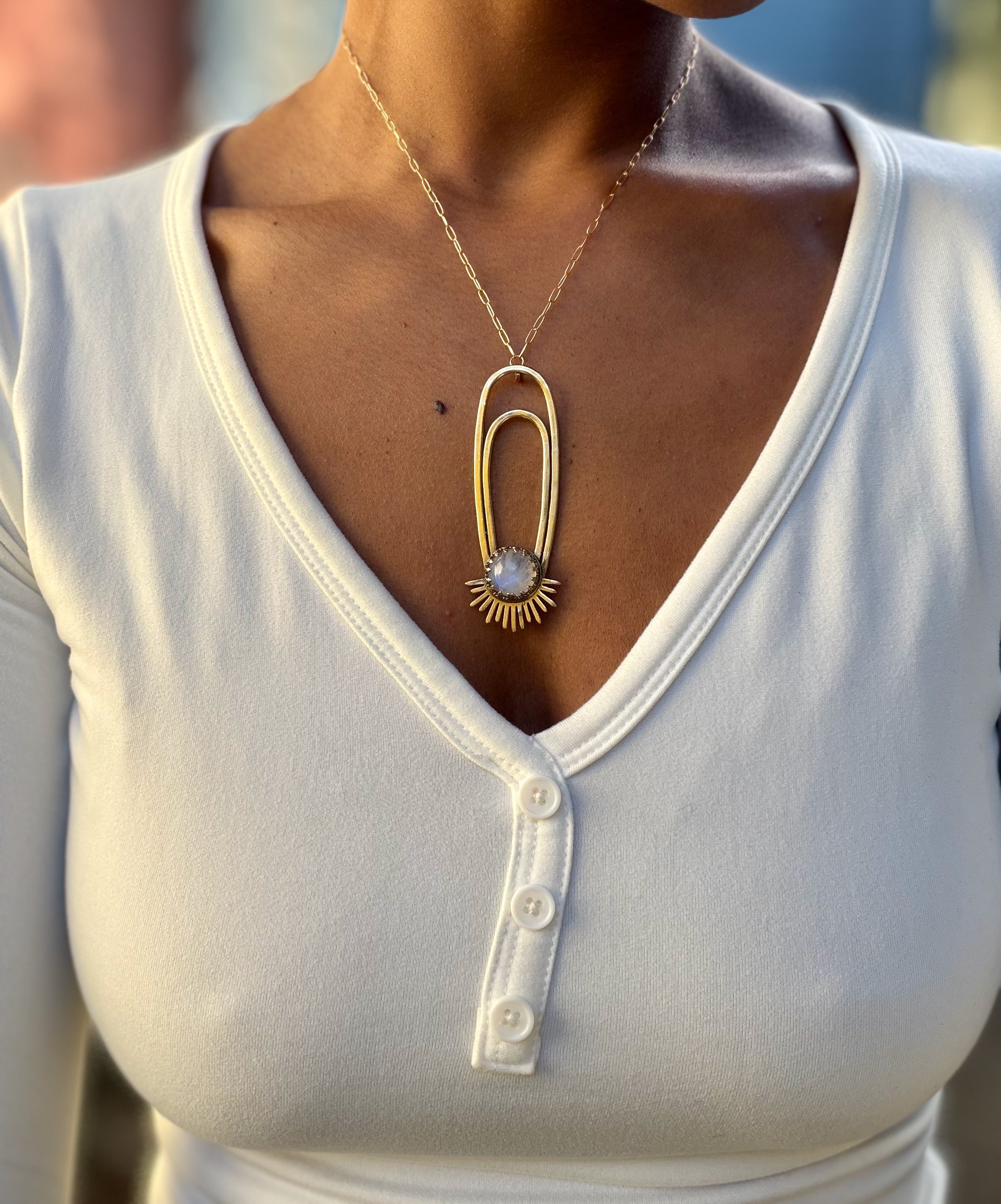Rainbow Moonstone Aten Sundrop Necklace Solar Seed