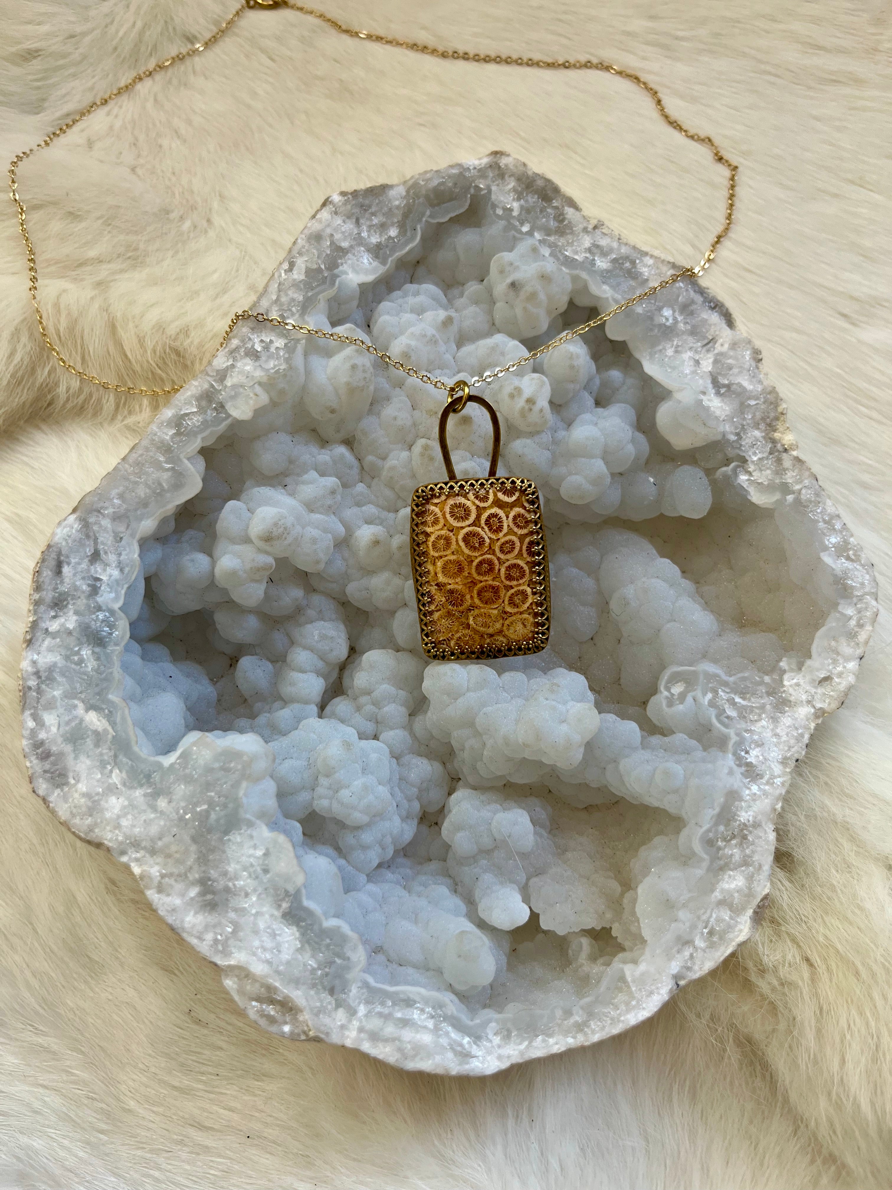 Fossilized Coral New Pathways Brass Necklace