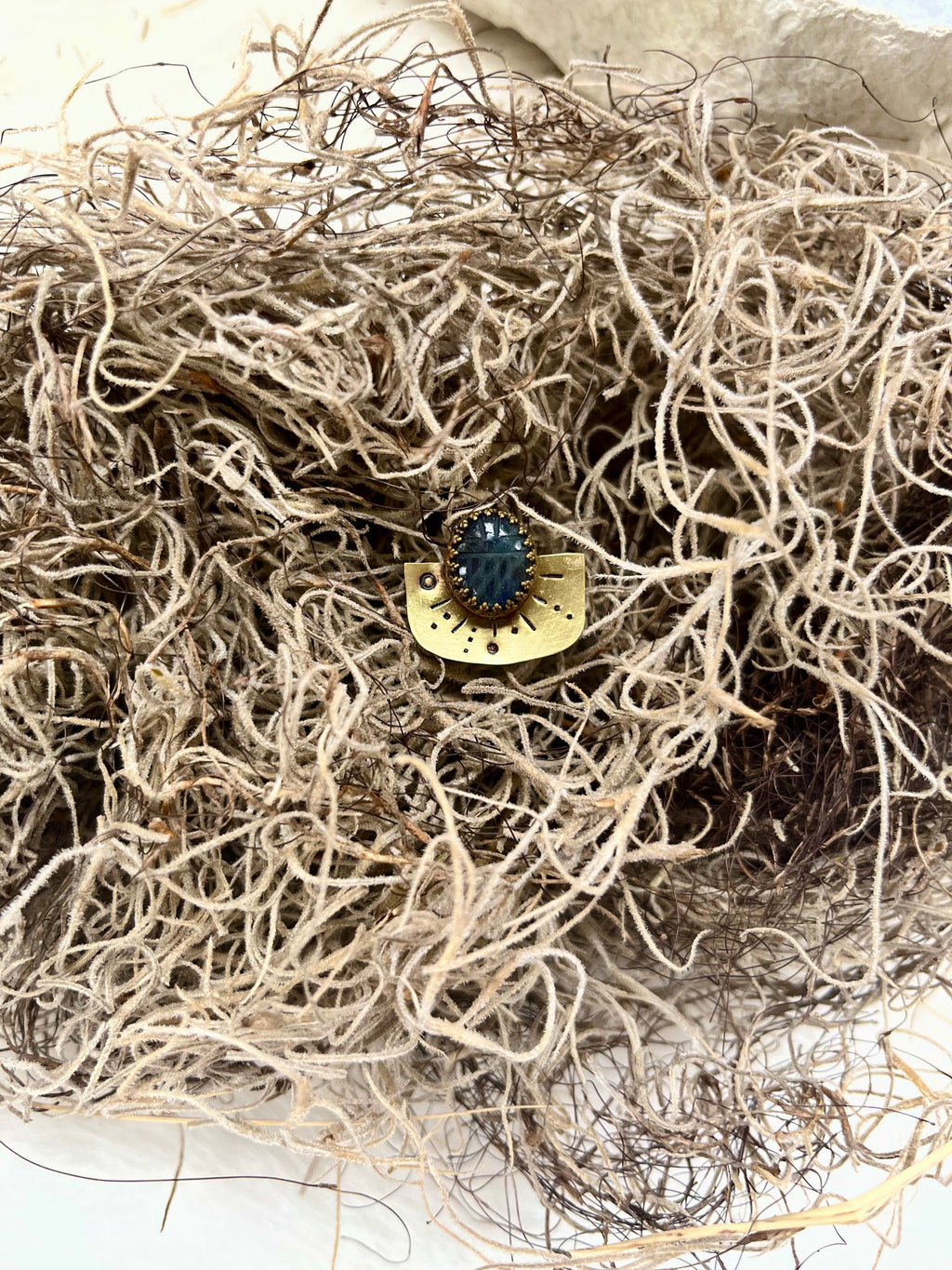 Labradorite Scarab Beetle Brass Ring 3