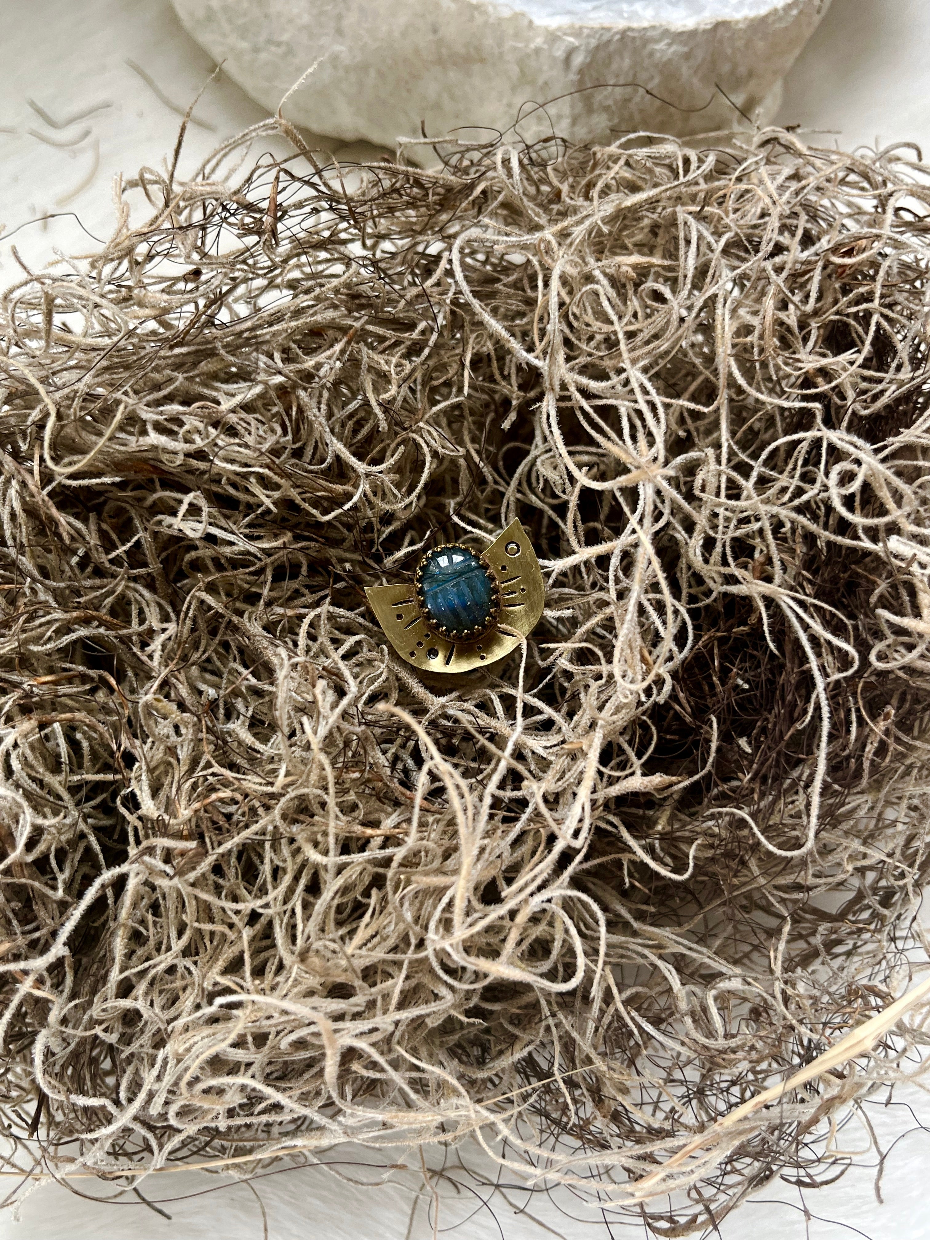 Labradorite Scarab Beetle Brass Ring 4