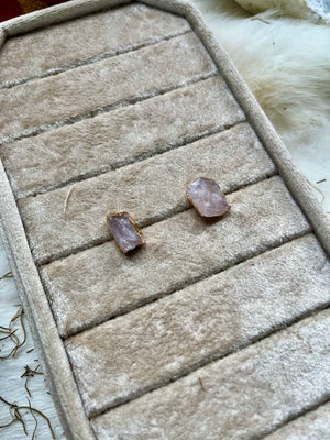 Raw Rose Quartz Studs Pair