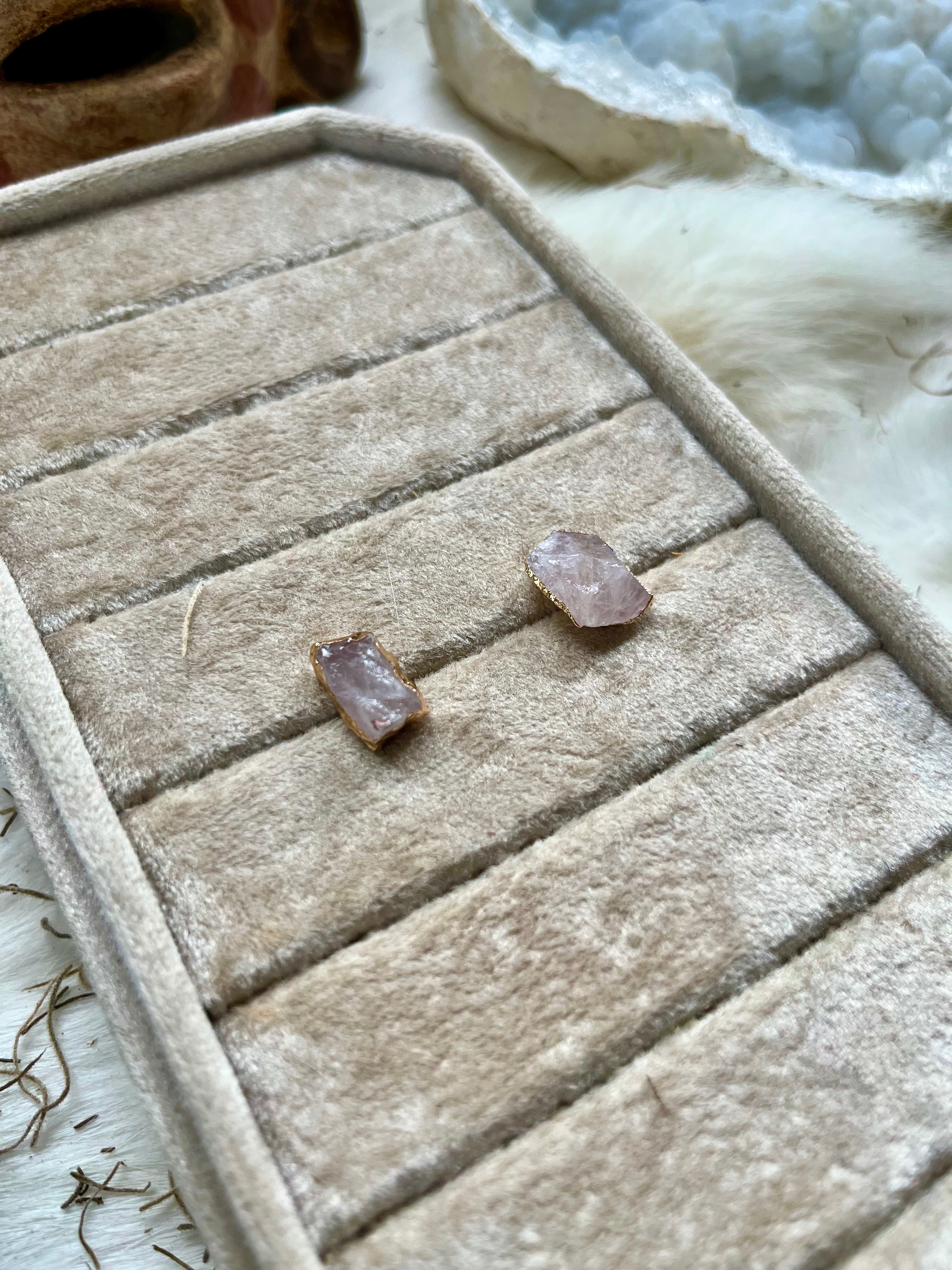 Raw Rose Quartz Studs Pair