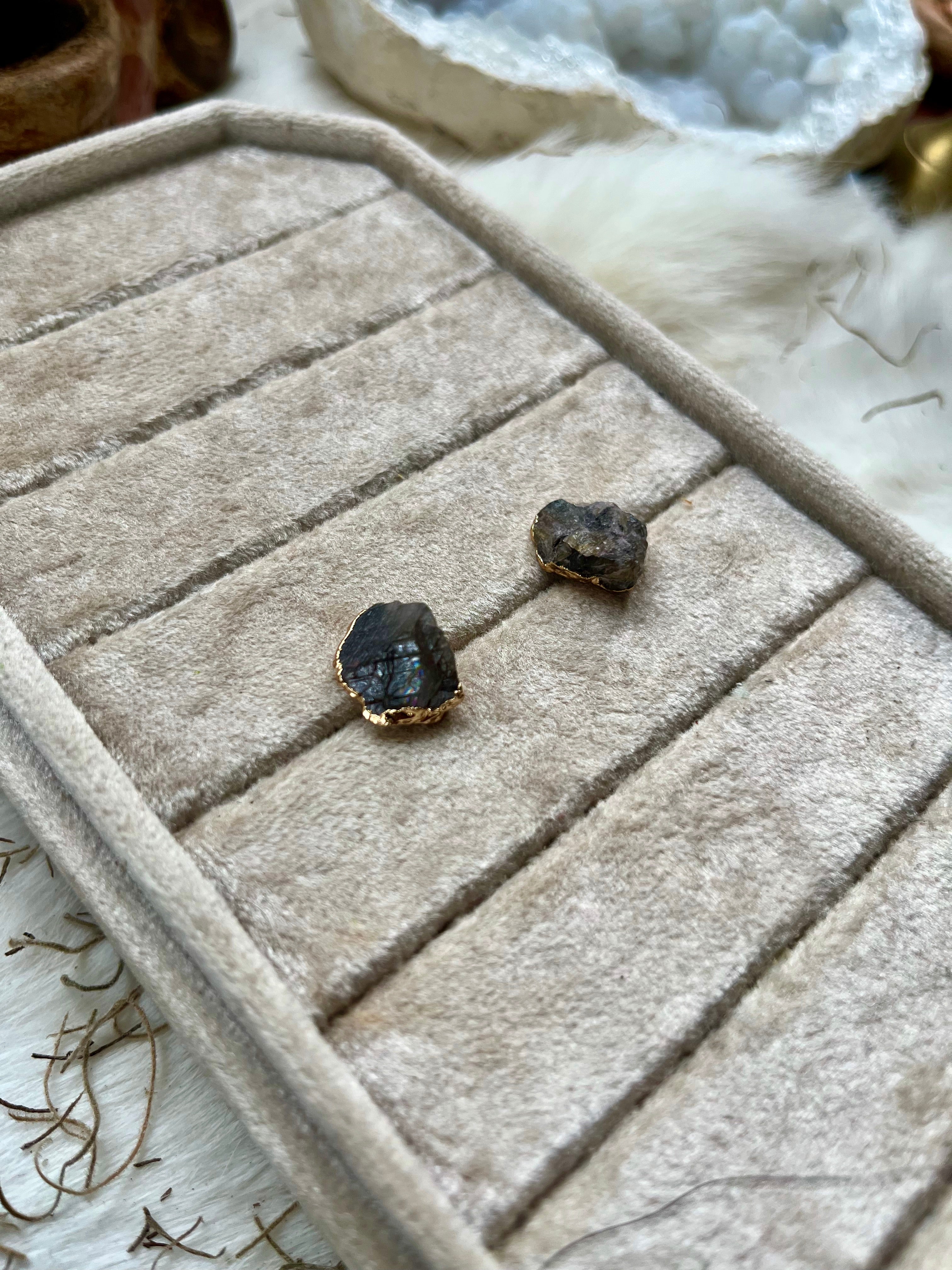 Raw Labradorite Studs Pair