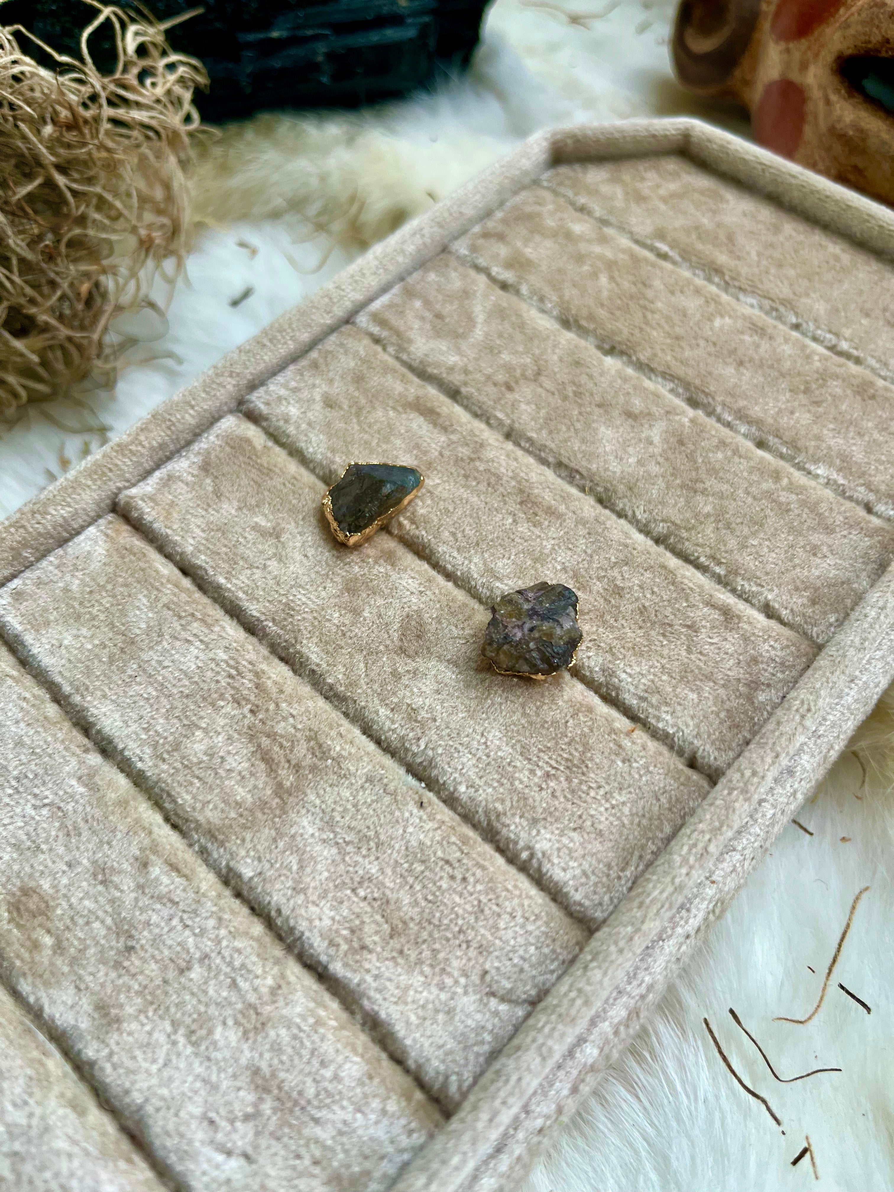 Raw Labradorite Studs Pair