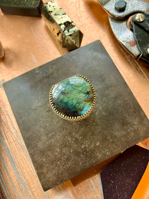 Imperfect Labradorite Brass Ring