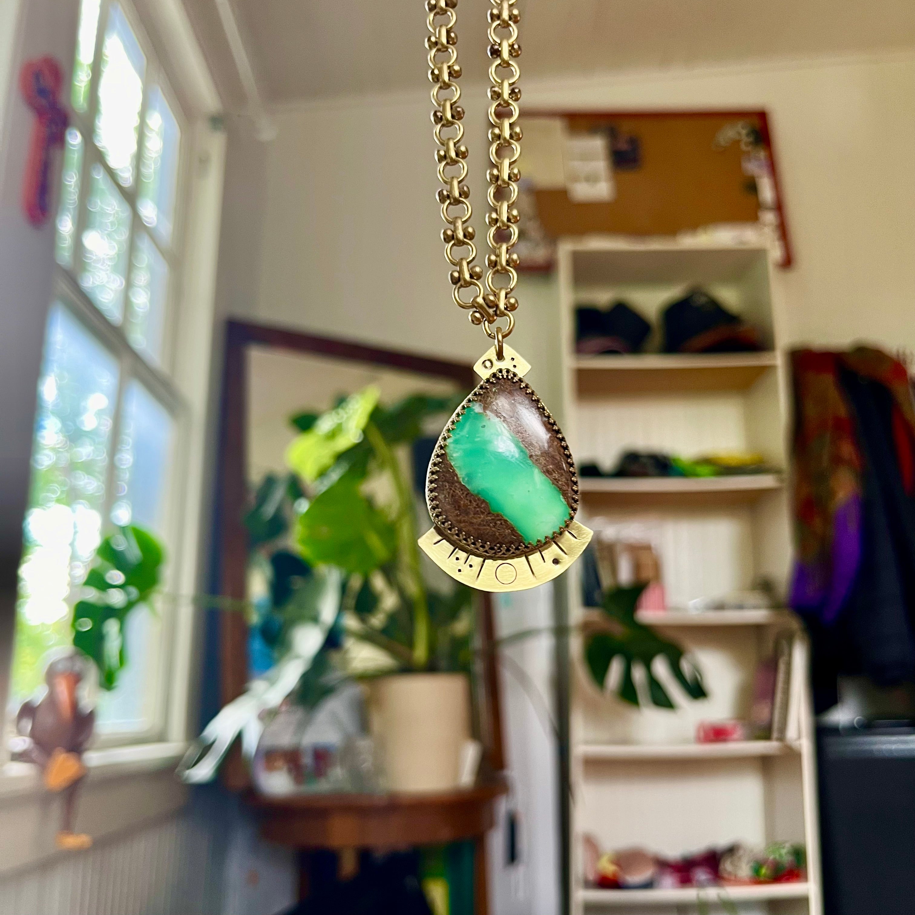 Chrysoprase Buddha Belly Drop Necklace