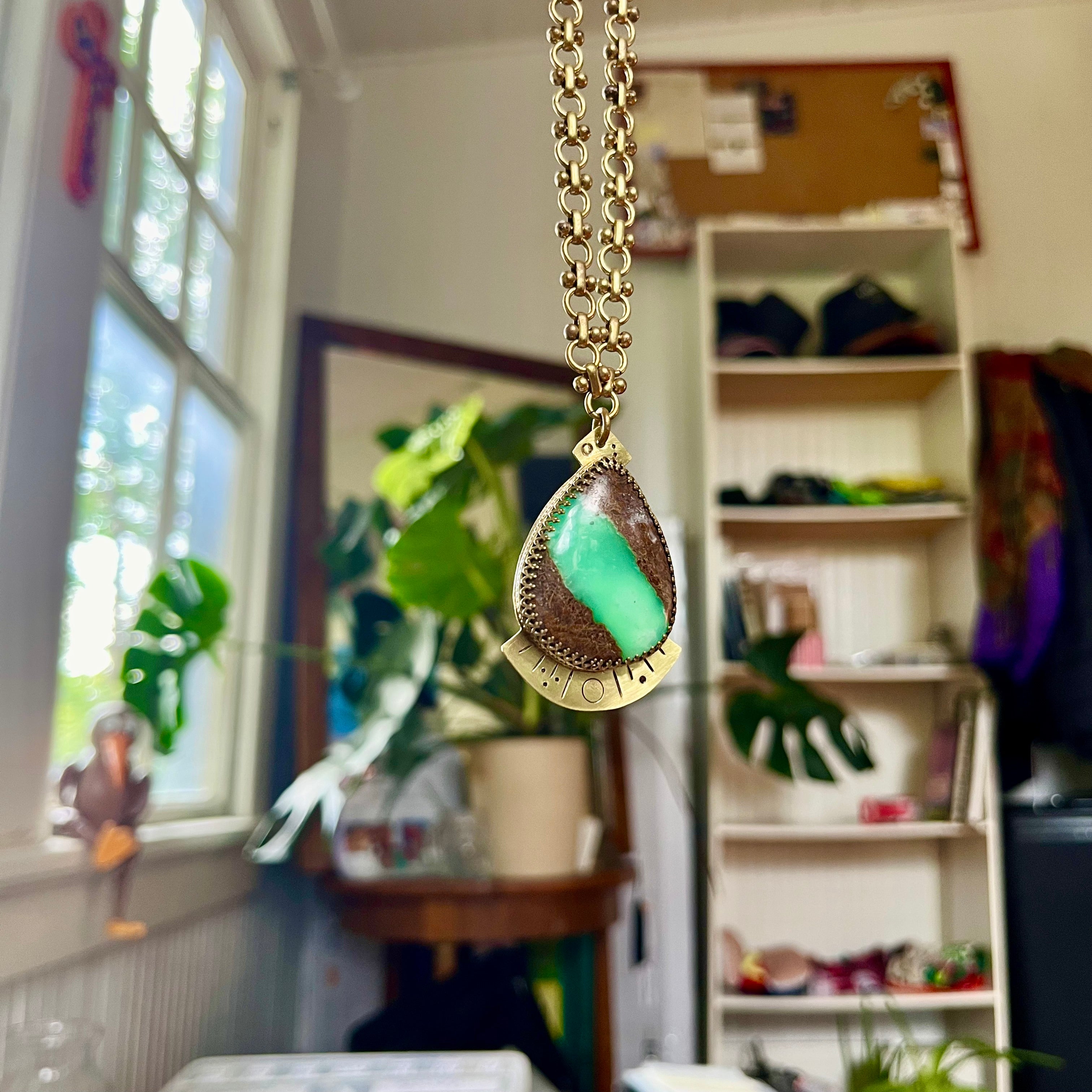 Chrysoprase Buddha Belly Drop Necklace