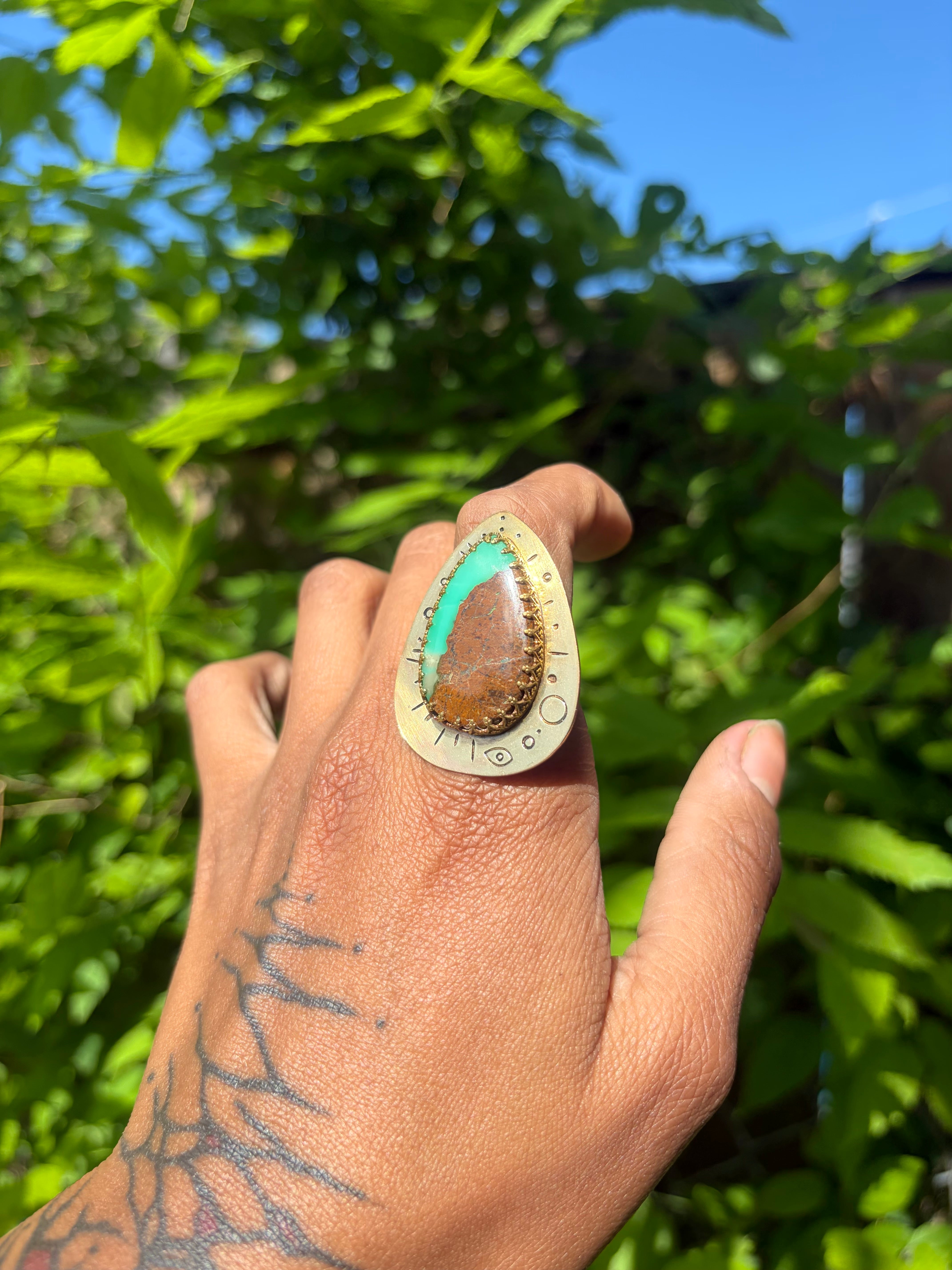 Chrysoprase renewal ring by Bayou Brass NOLA.