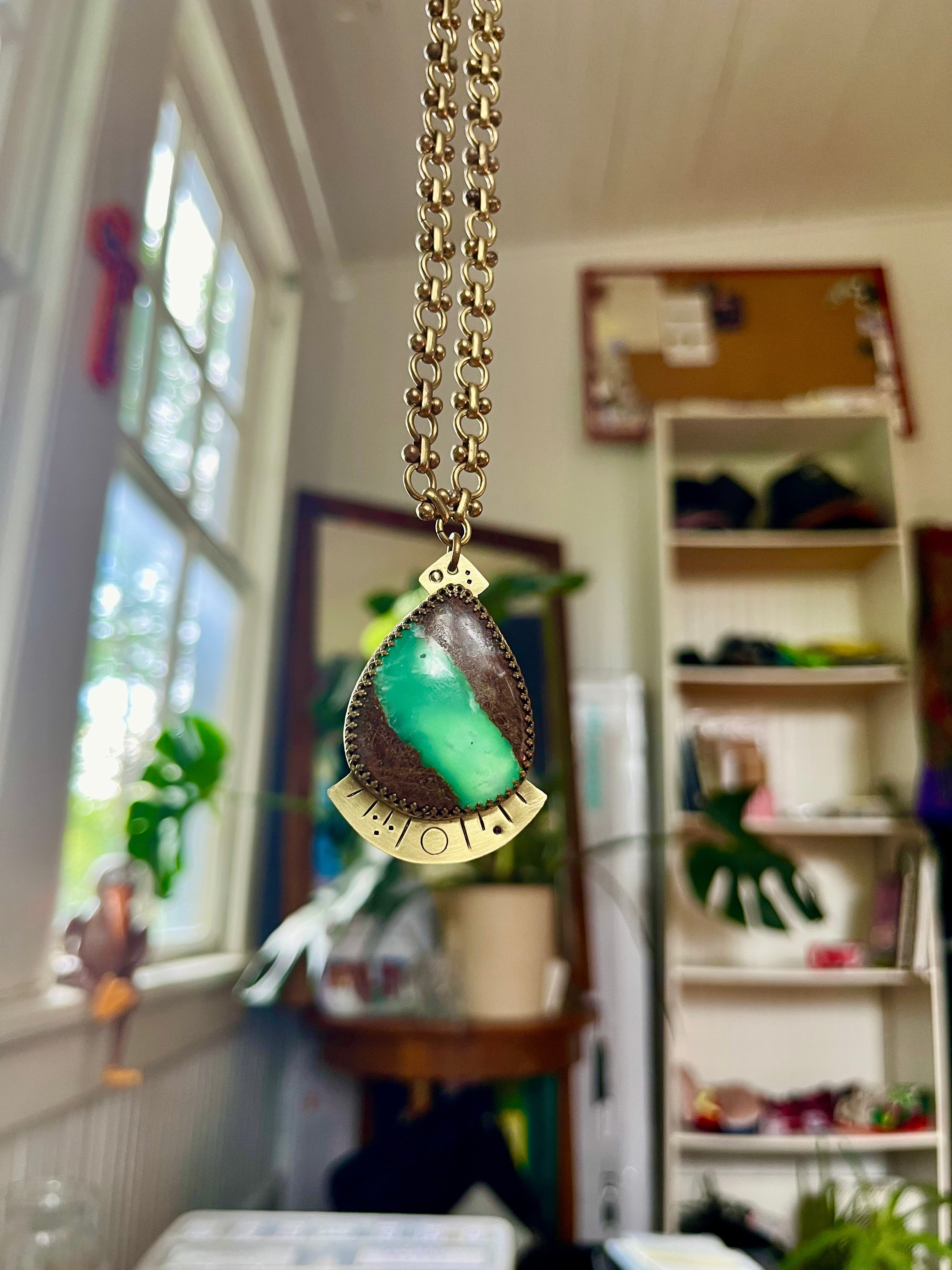 Chrysoprase Buddha Belly Drop Necklace