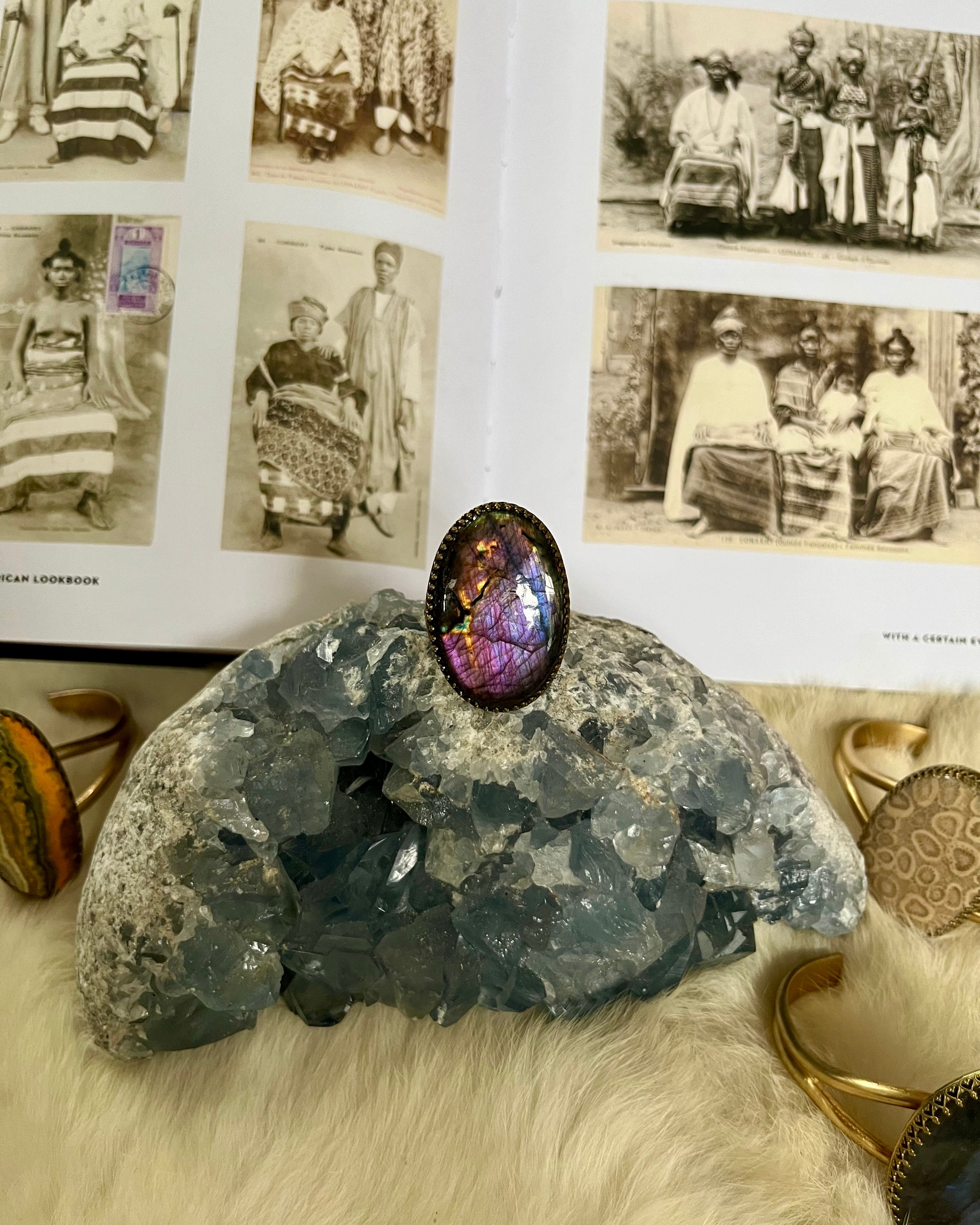 Purple Labradorite Brass Ring