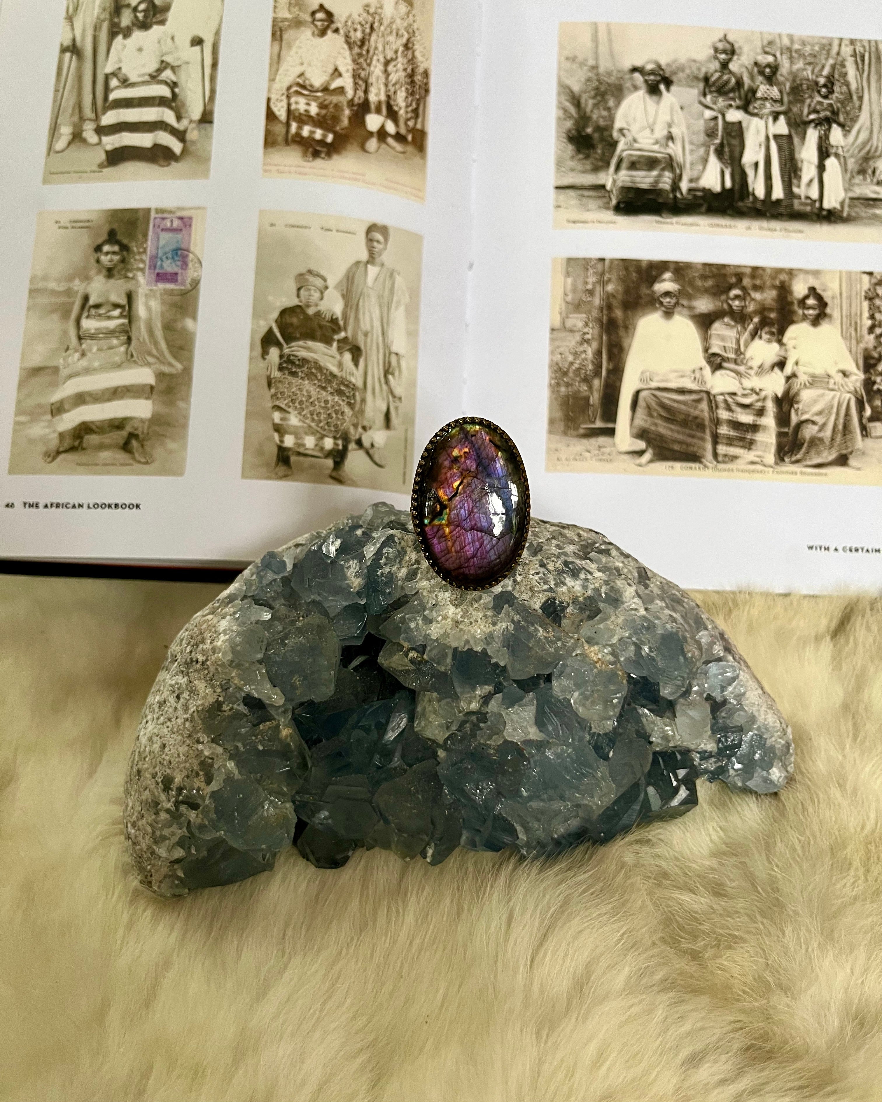 Purple Labradorite Brass Ring