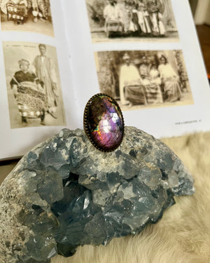 Purple Labradorite Brass Ring