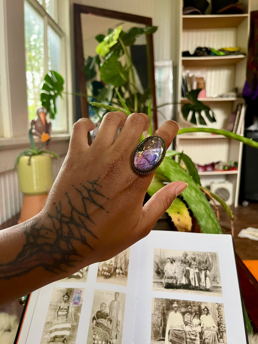 Purple Labradorite Brass Ring