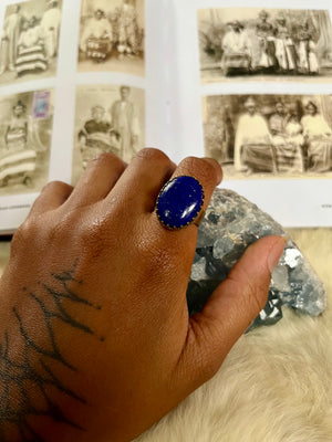 Lapis Lazuli Adjustable Brass Ring