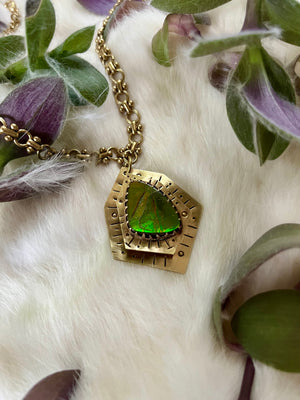 Green Ammolite Double Decked Talisman Necklace