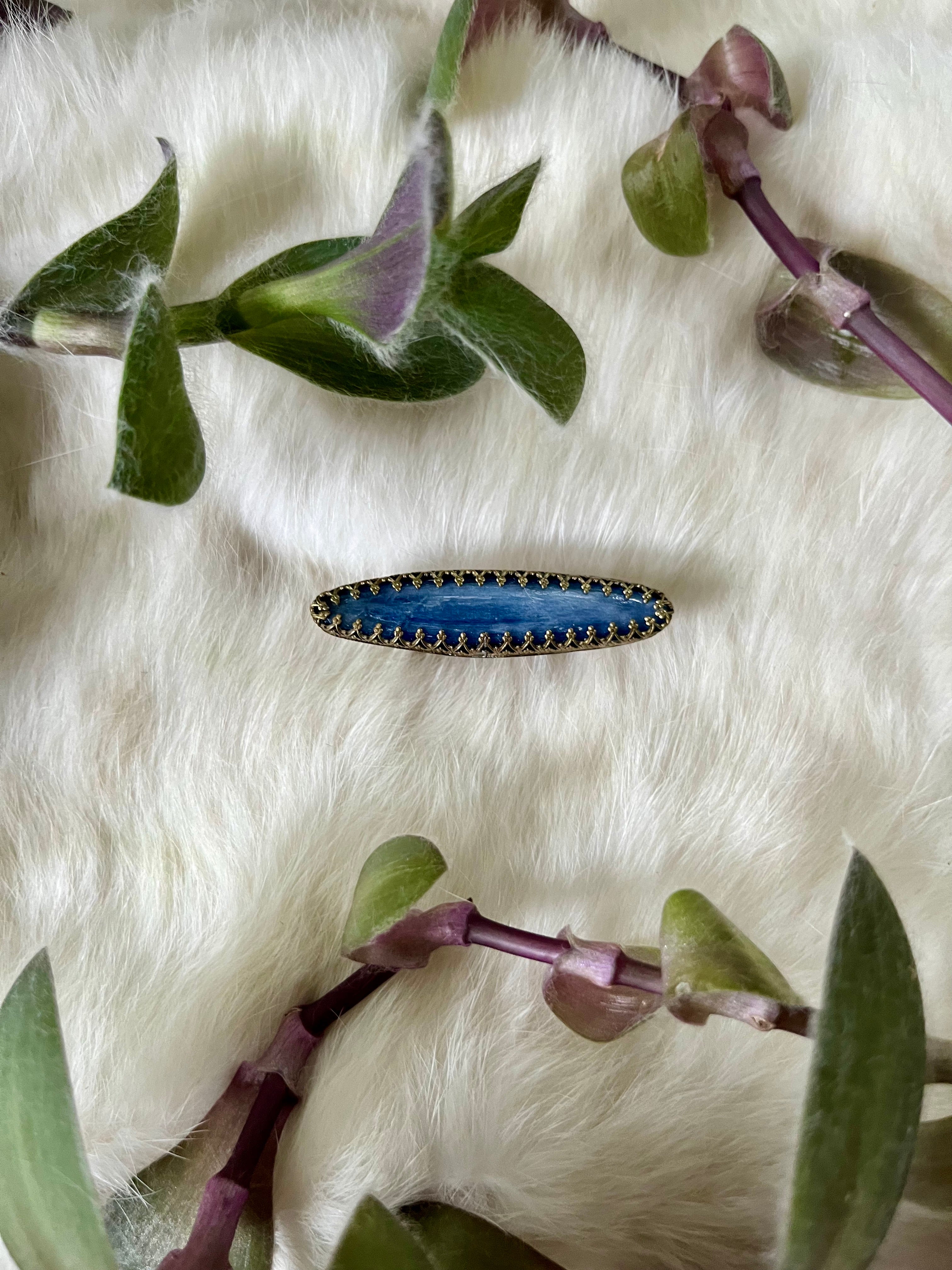 Horizontal Blue Kyanite Brass Ring