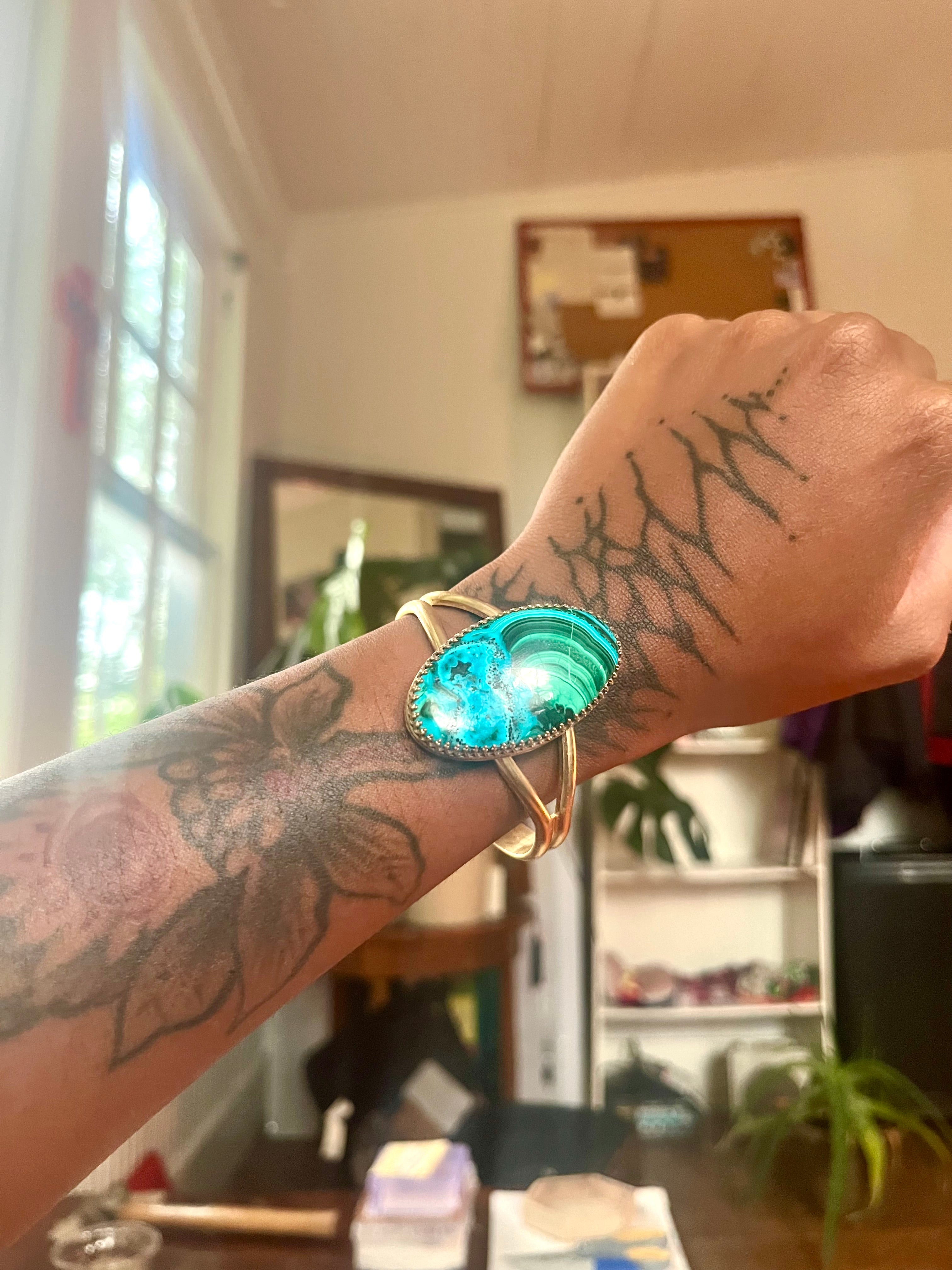 Chrysocolla + Malachite Brass Cuff