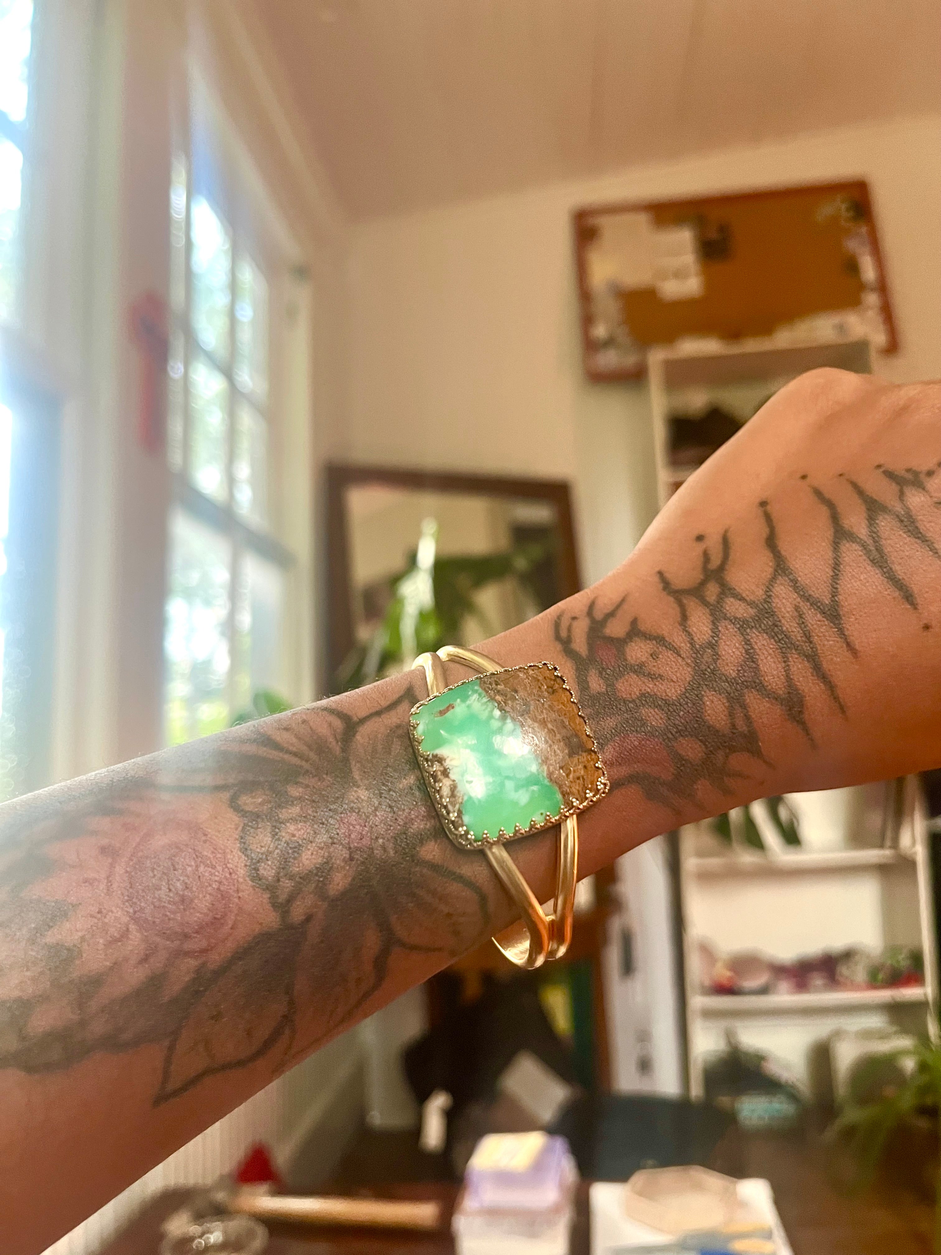 Chrysoprase Sand and Sea Brass Cuff