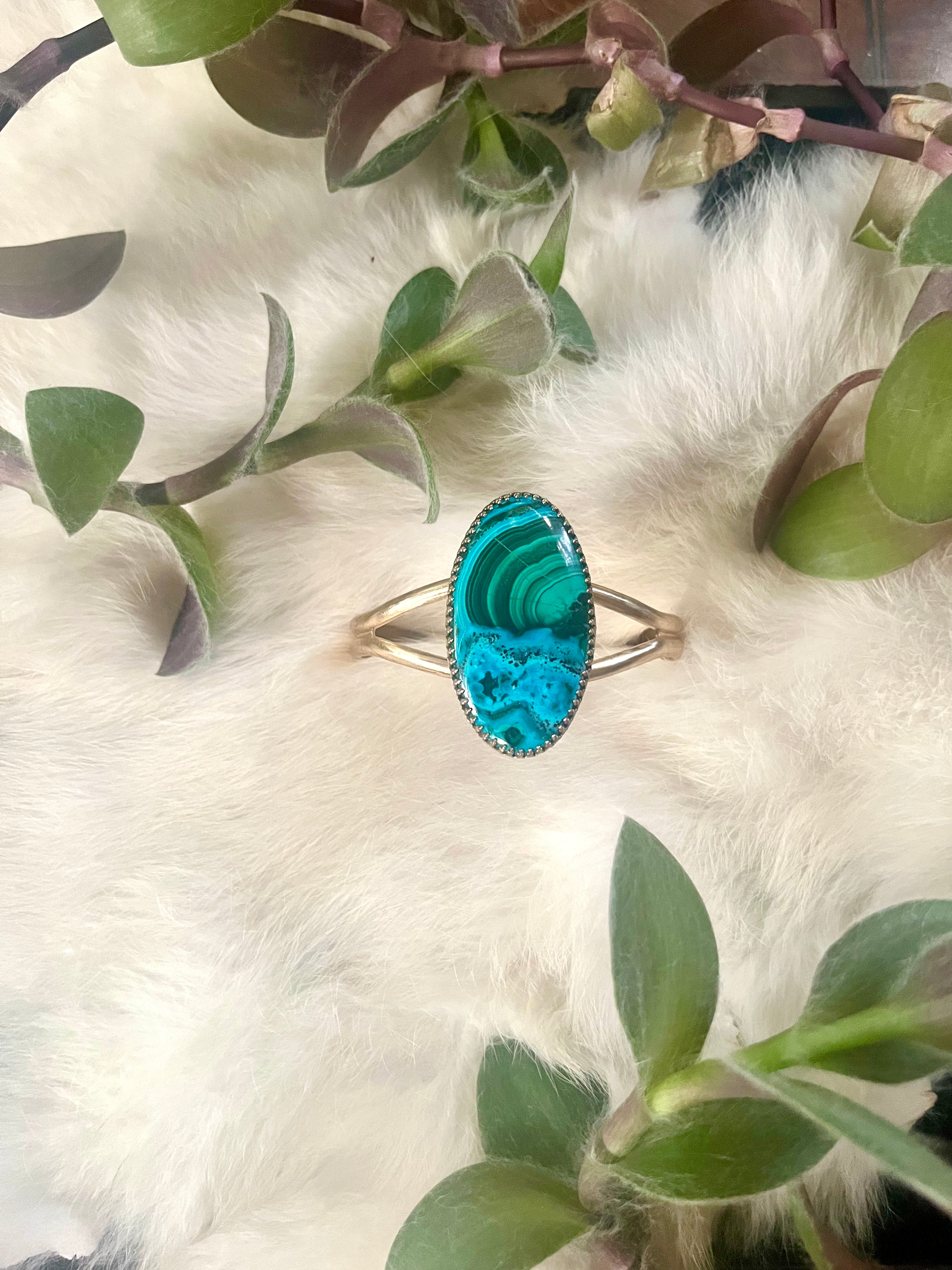 Chrysocolla + Malachite Brass Cuff