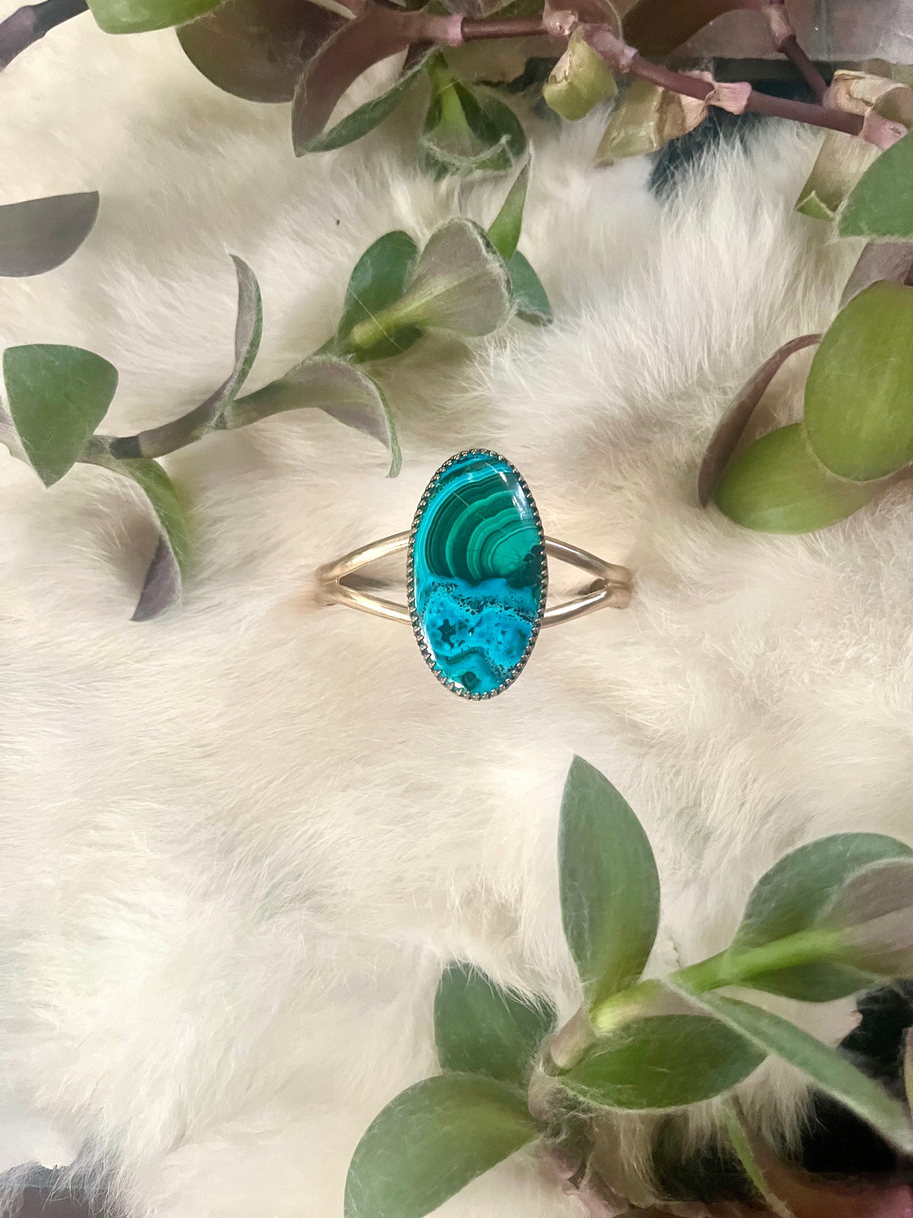 Chrysocolla + Malachite Brass Cuff