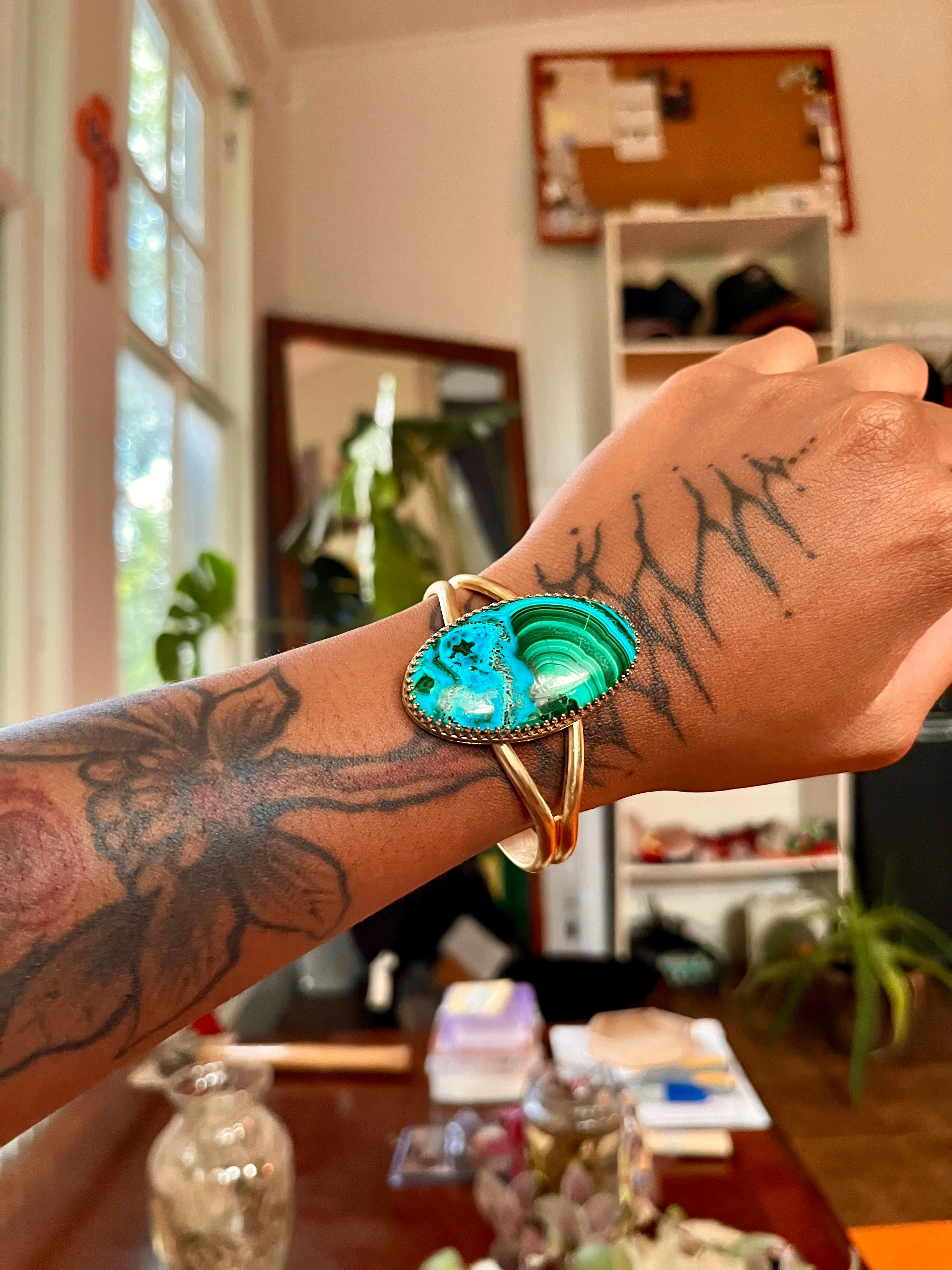 Chrysocolla + Malachite Brass Cuff