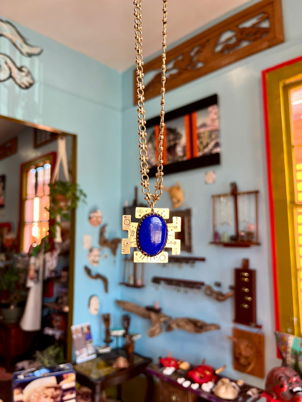 Mesoamerican Stepped Cross Lapis Lazuli Necklace