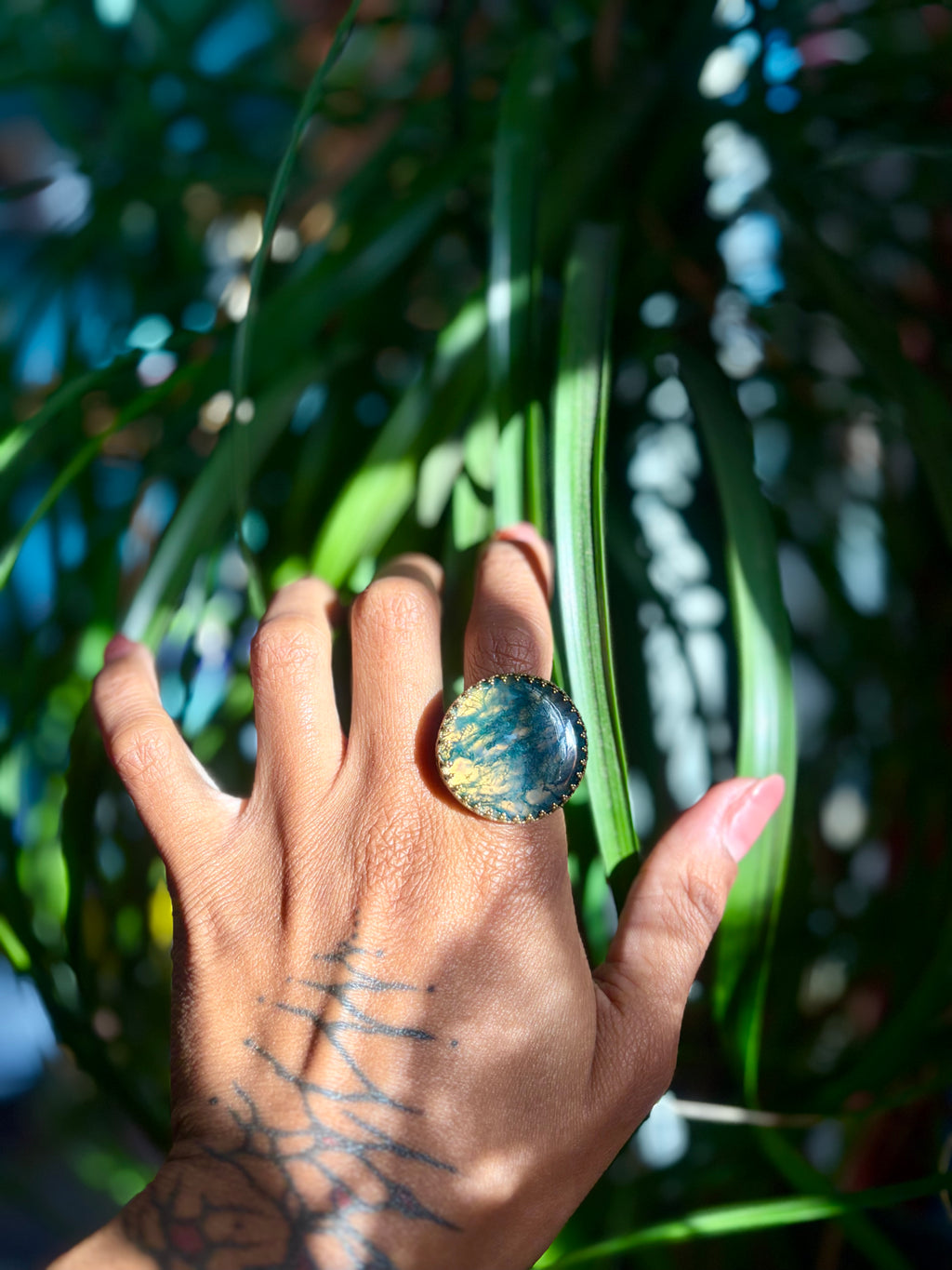 Moss Agate Grounding Ring