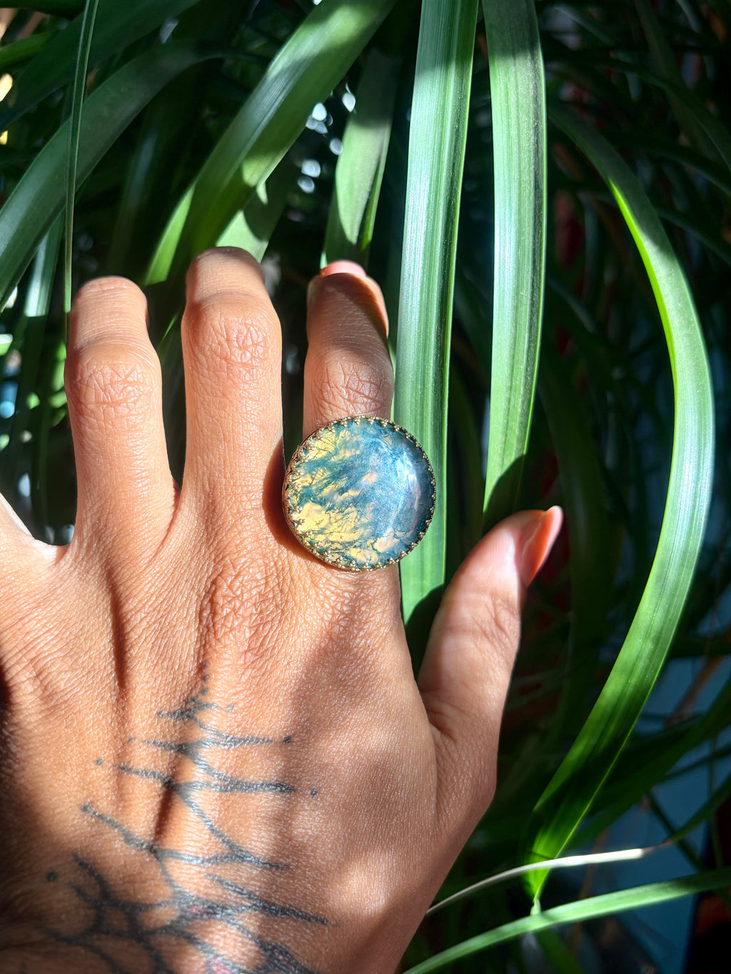 Moss Agate Grounding Ring