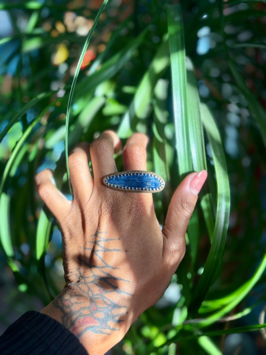 Horizontal Blue Kyanite Brass Ring
