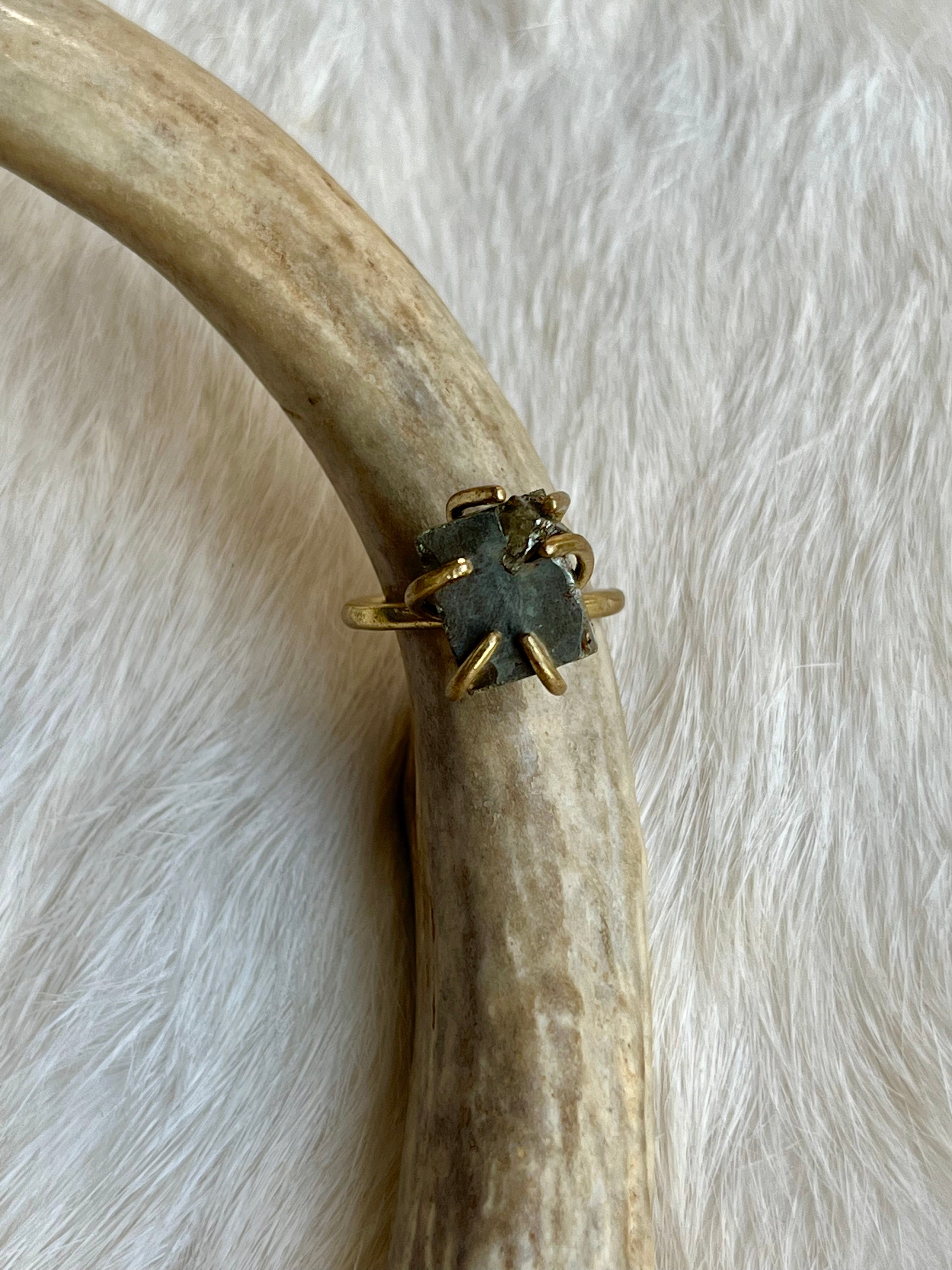 Pyrite Cube 6 Prong Ring