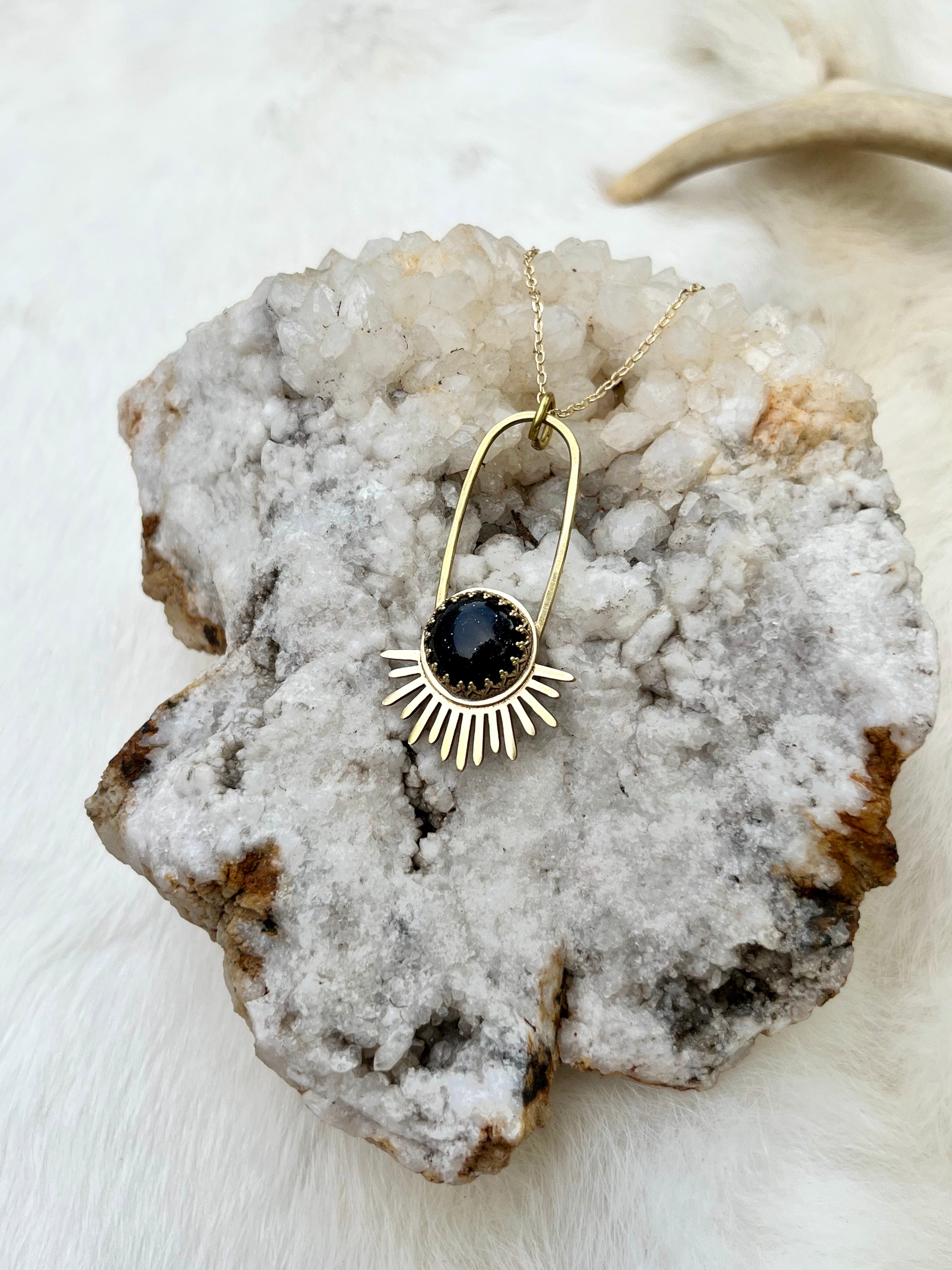 Blue Goldstone Aten Sundrop Necklace First Light