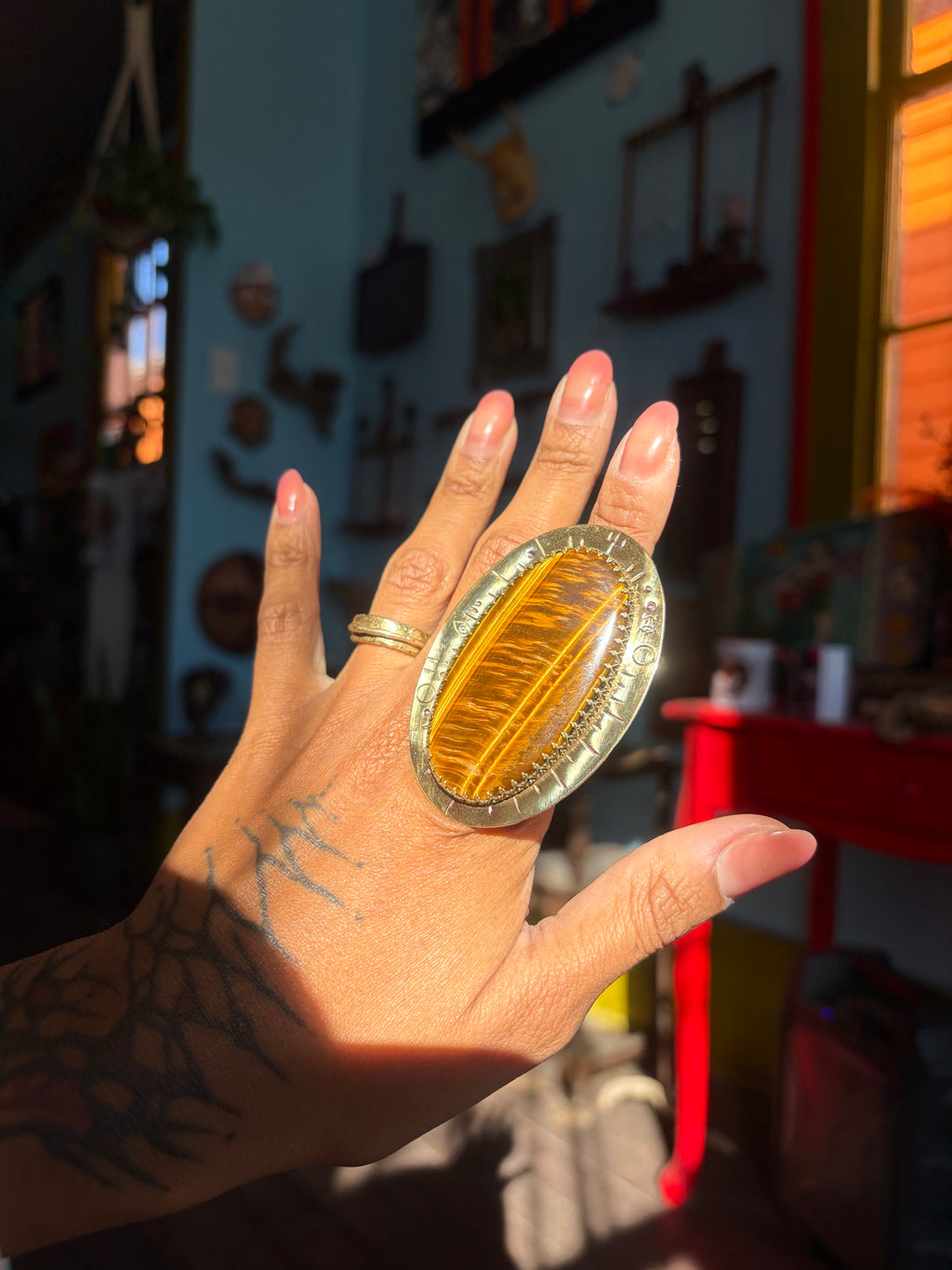 Tiger's Eye Sun Ray Ring