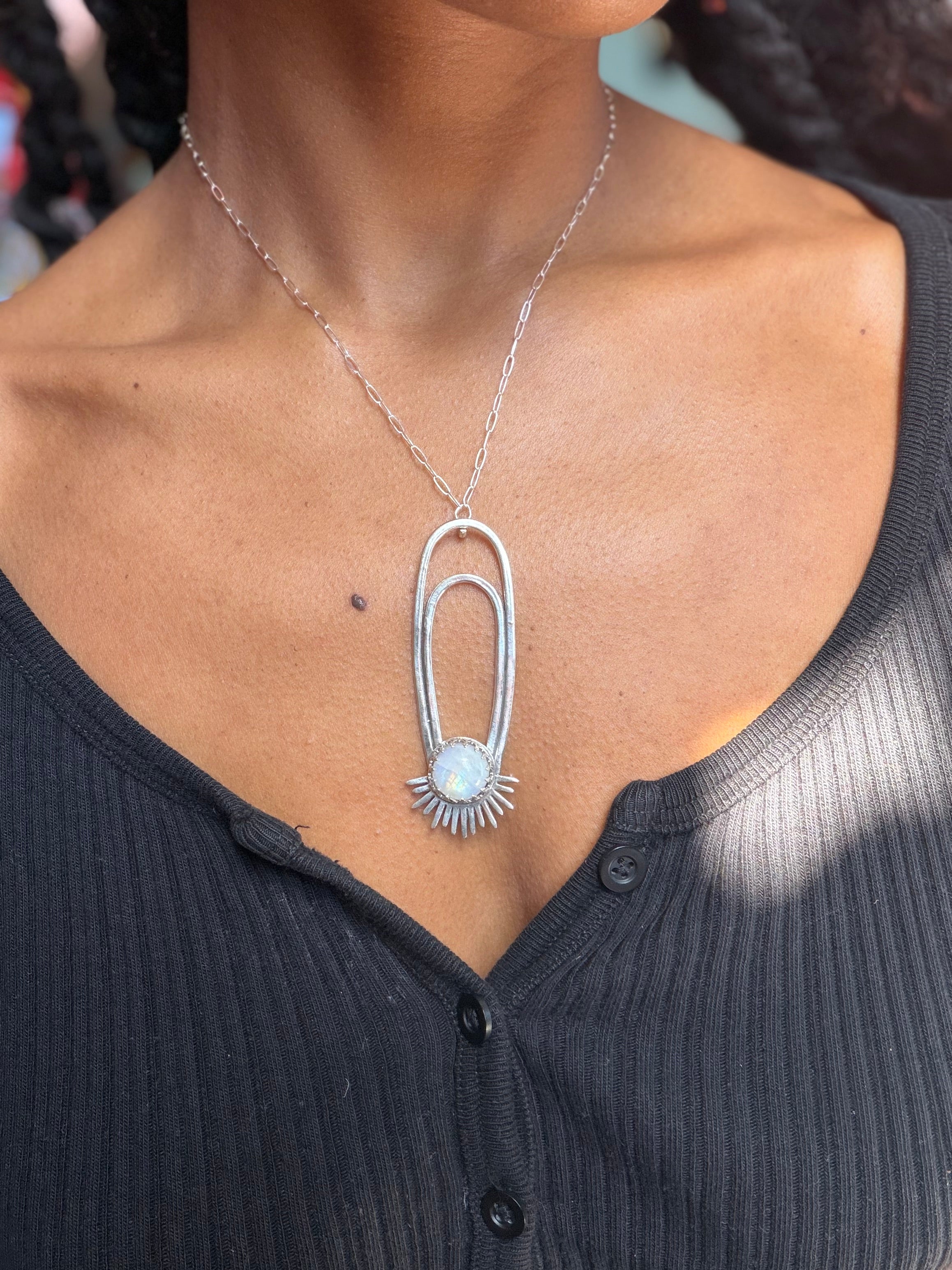 Rainbow Moonstone Aten Sundrop Necklace Solar Seed
