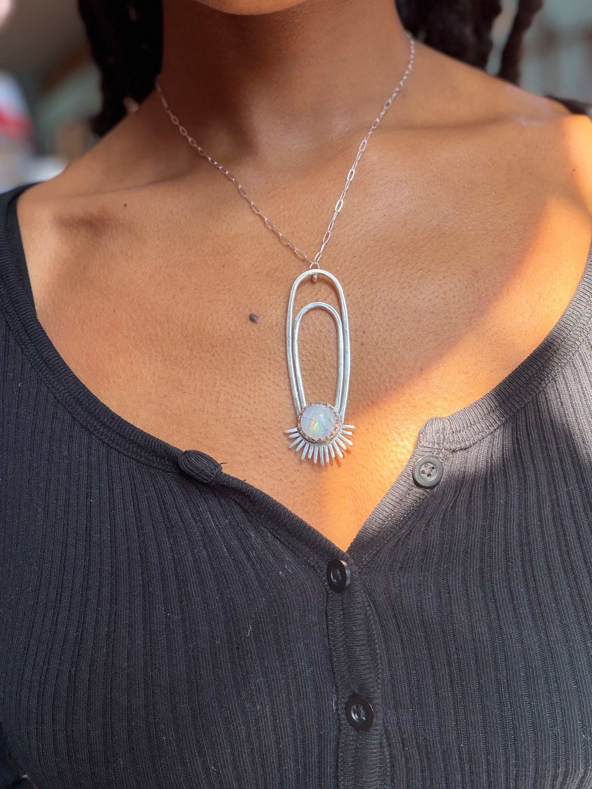 Rainbow Moonstone Aten Sundrop Necklace Solar Seed