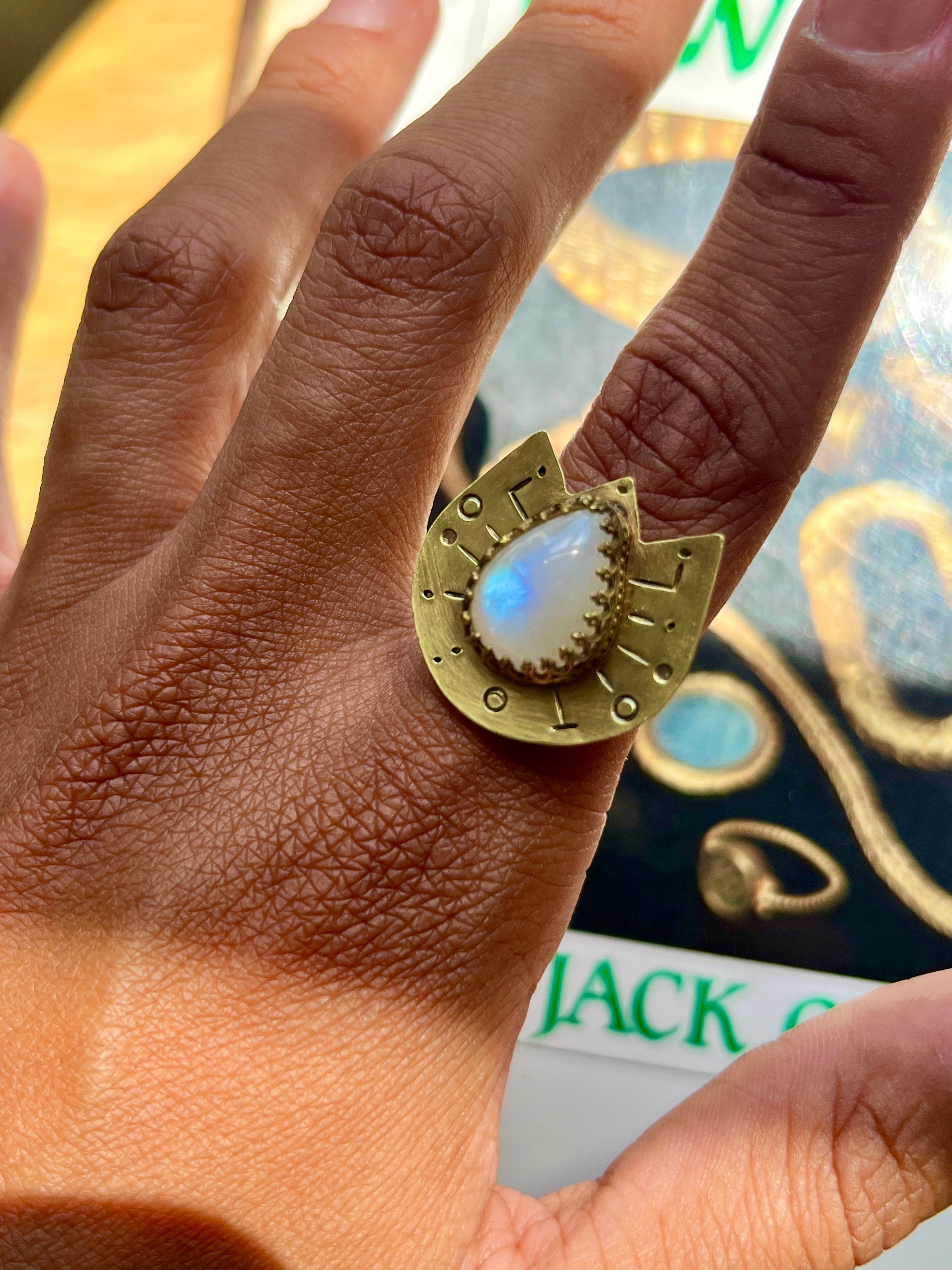 Rainbow Moonstone Wings Ring