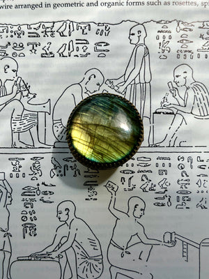 Labradorite Green-Gold Flash Adjustable Ring