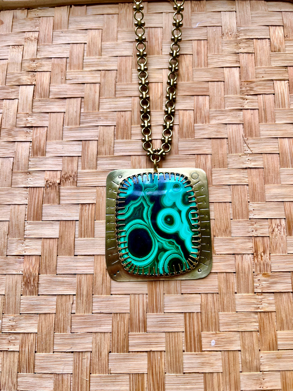 XL Malachite Heart Shield Necklace