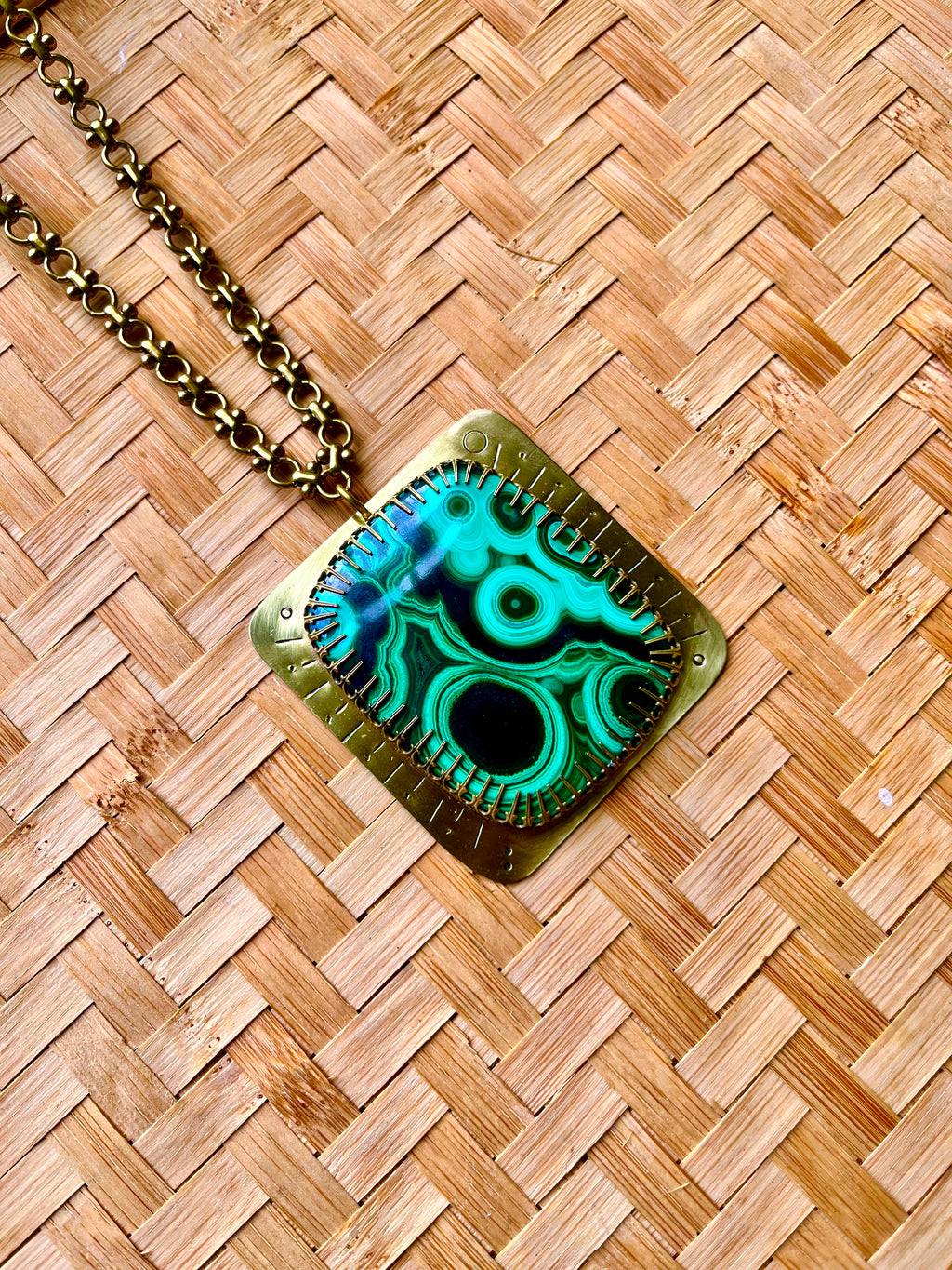 XL Malachite Heart Shield Necklace