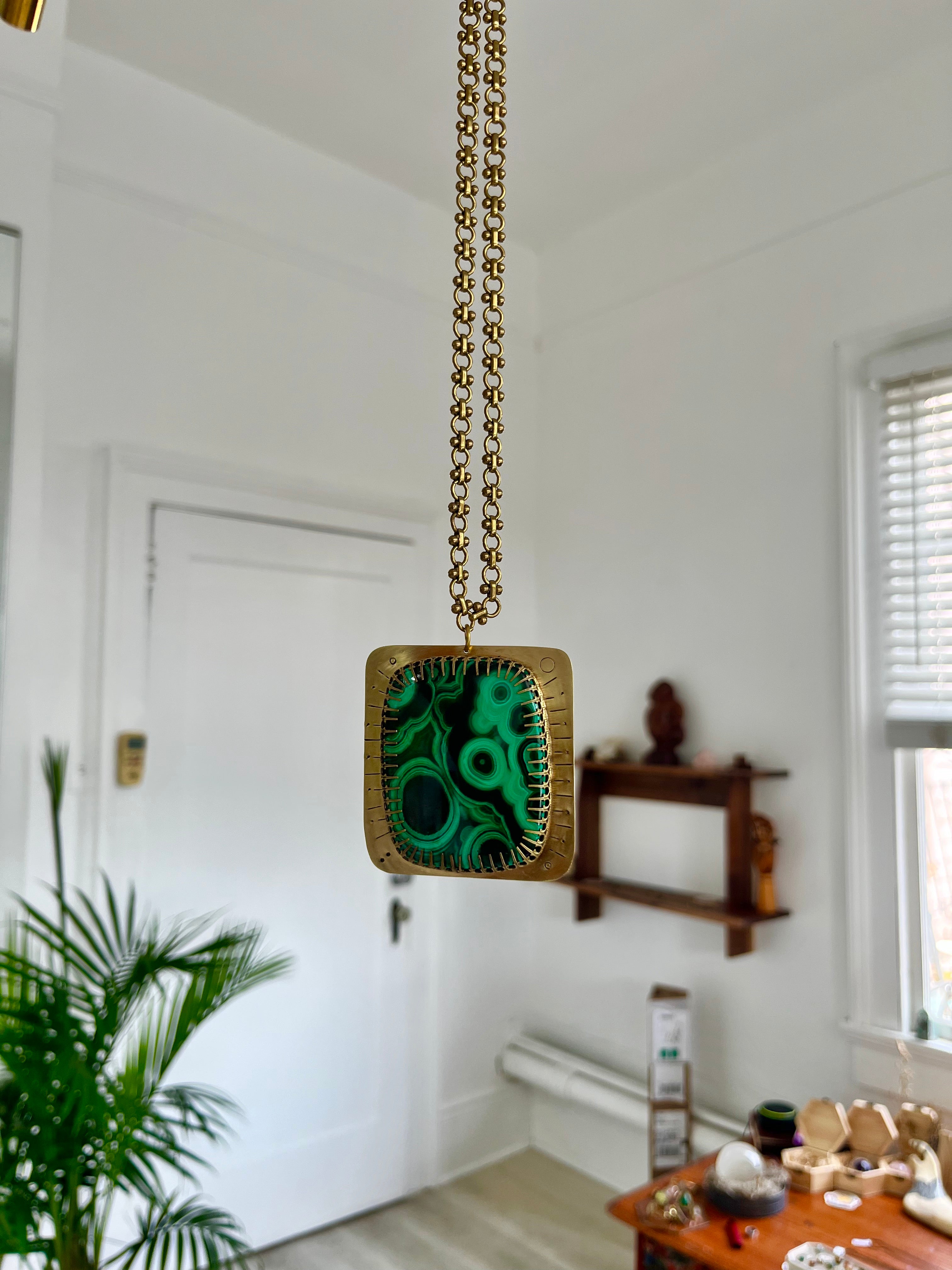 XL Malachite Heart Shield Necklace