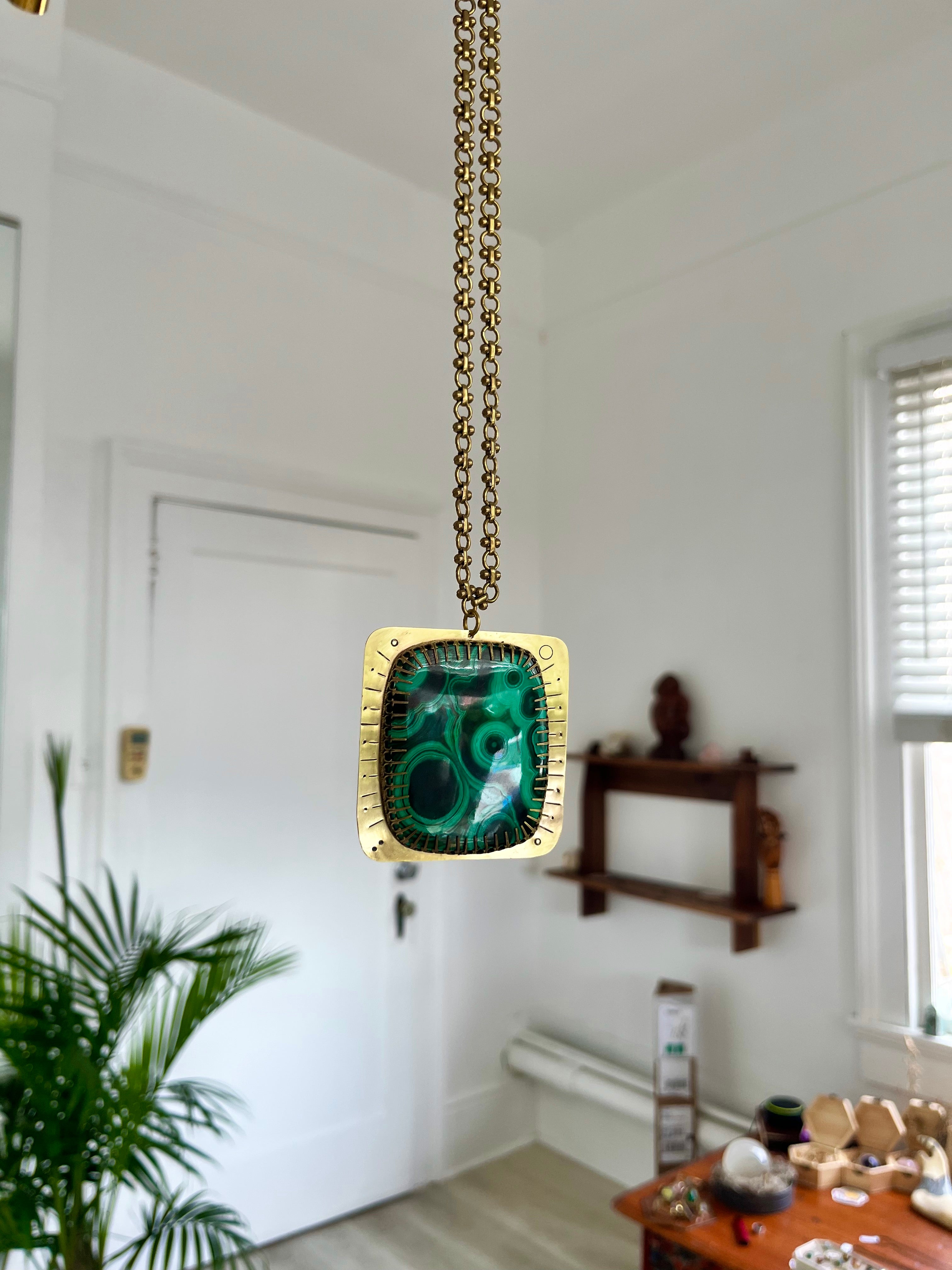 XL Malachite Heart Shield Necklace