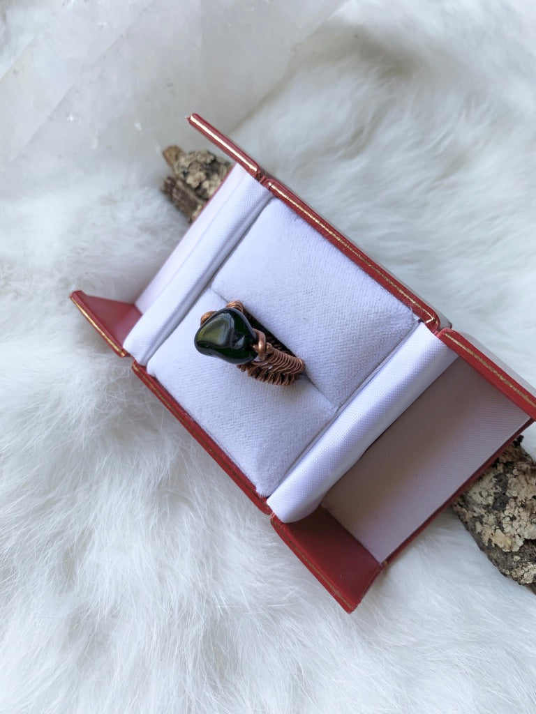 Weaved Obsidian Wrapped Copper Ring