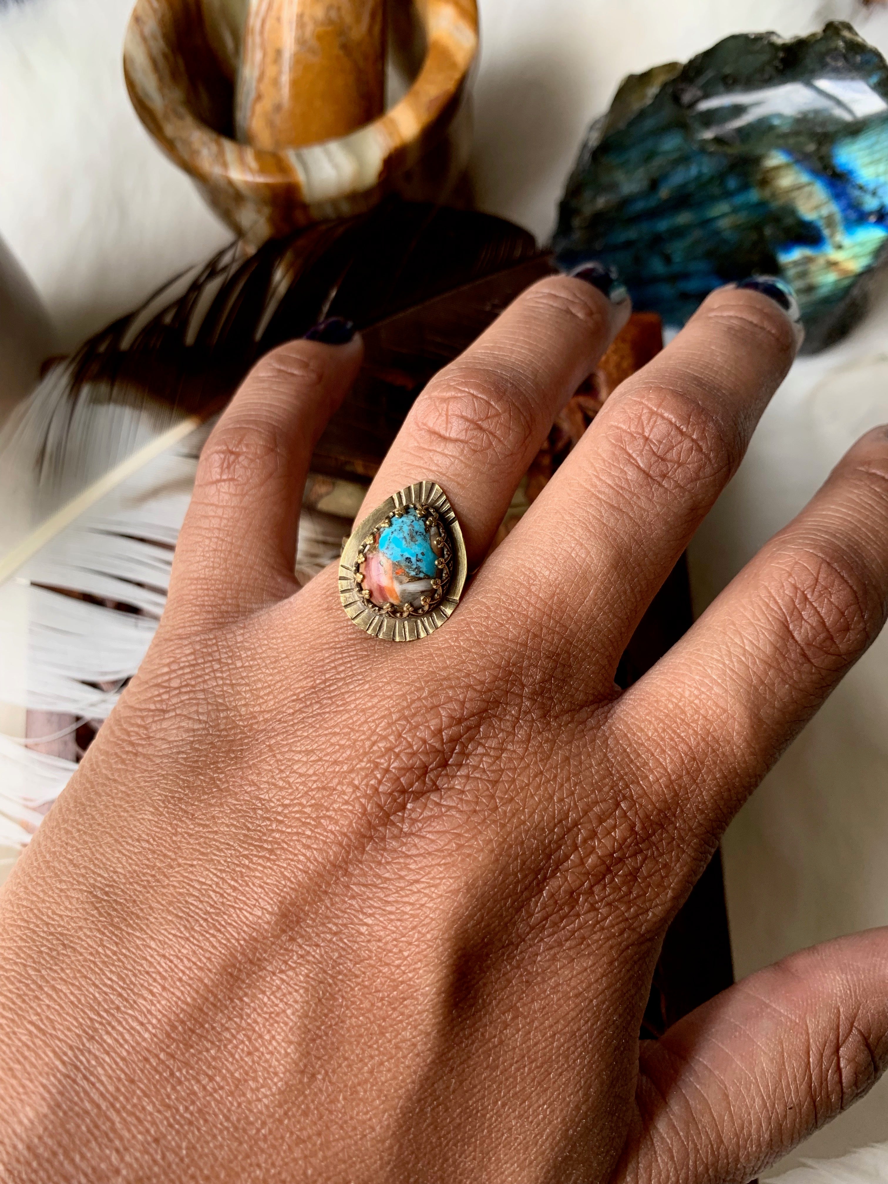Shining Mojave Copper Oyster Turquoise Ring