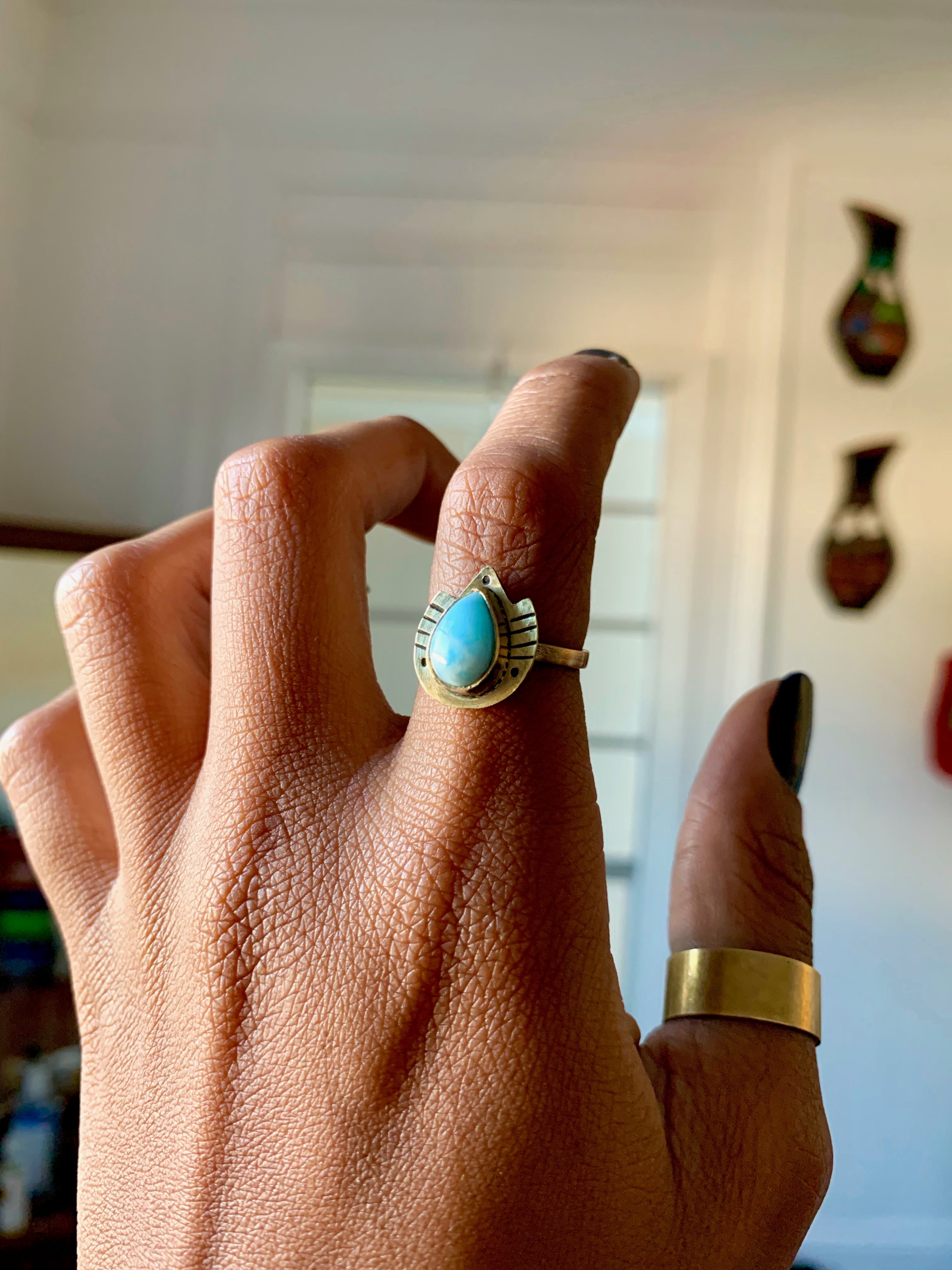 Shield of Fire and Ice Larimar Ring