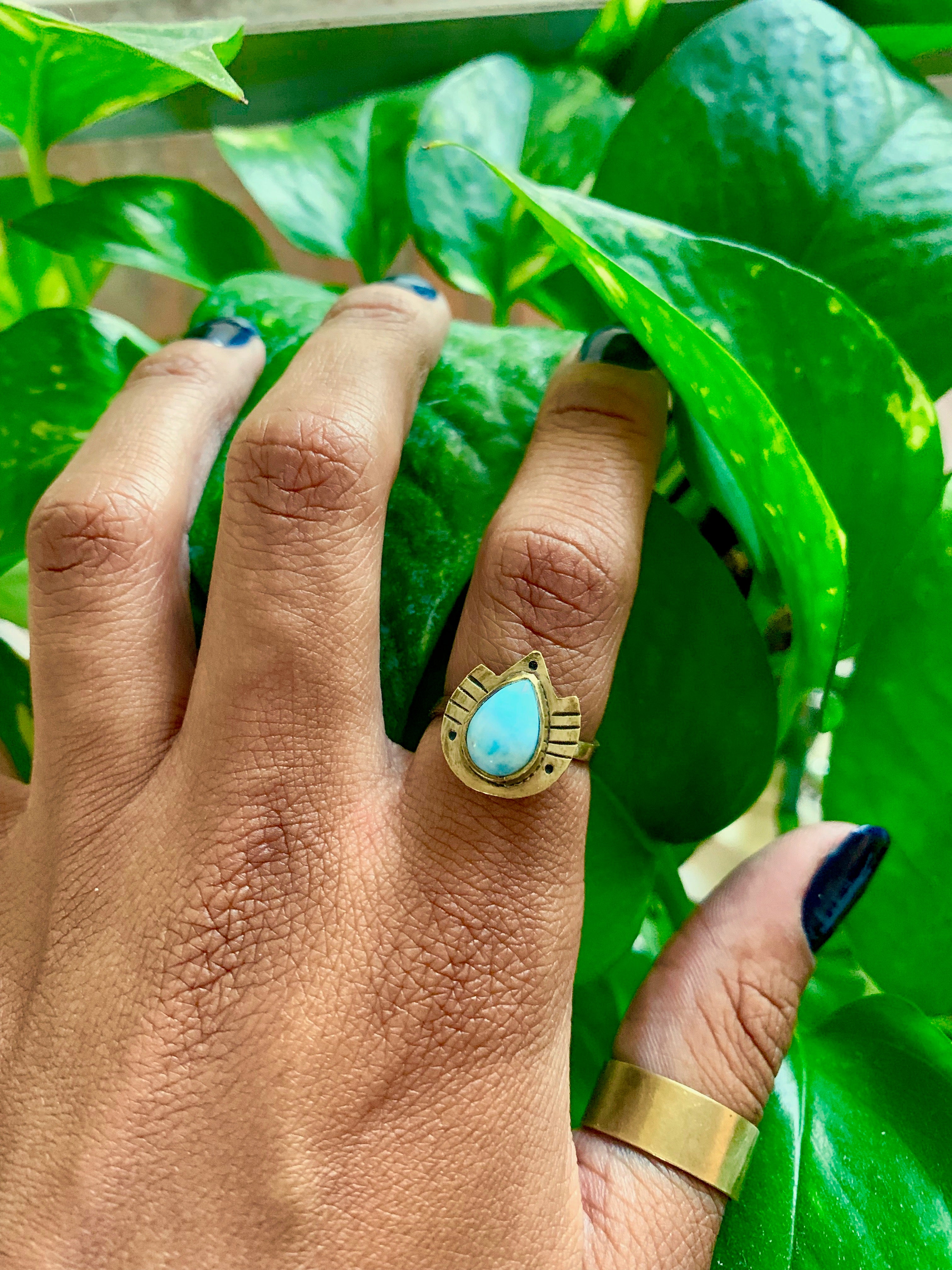 Shield of Fire and Ice Larimar Ring
