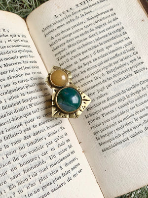 Yellow Aventurine and Moss Agate Double Stoned Ring