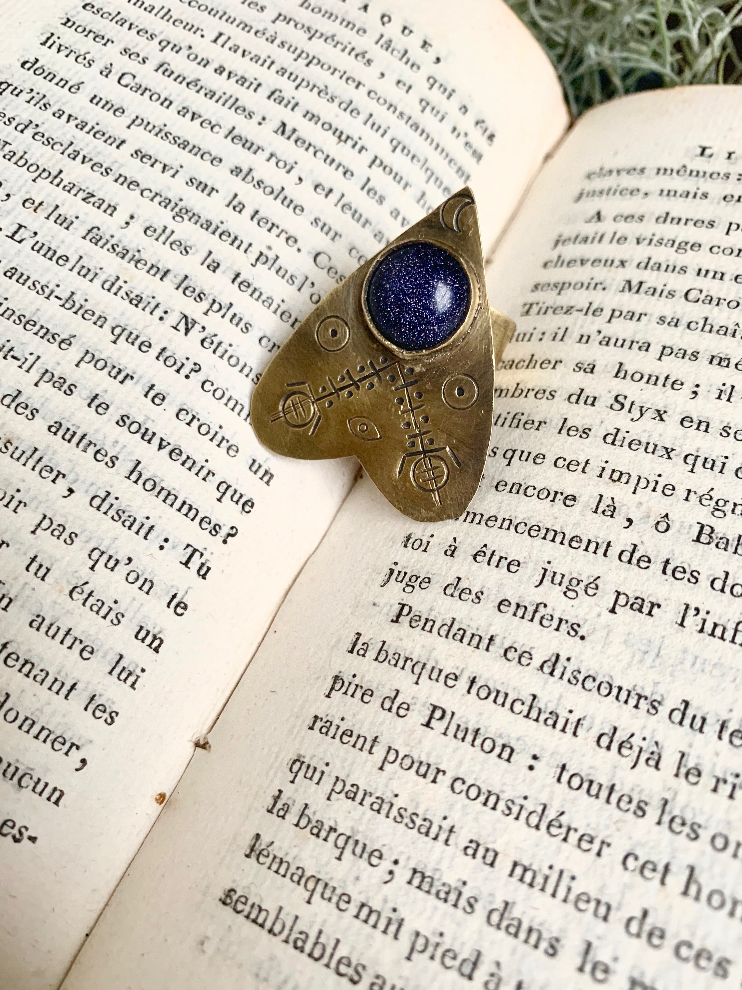 Blue Goldstone Voodoo Ouija Planchette Ring
